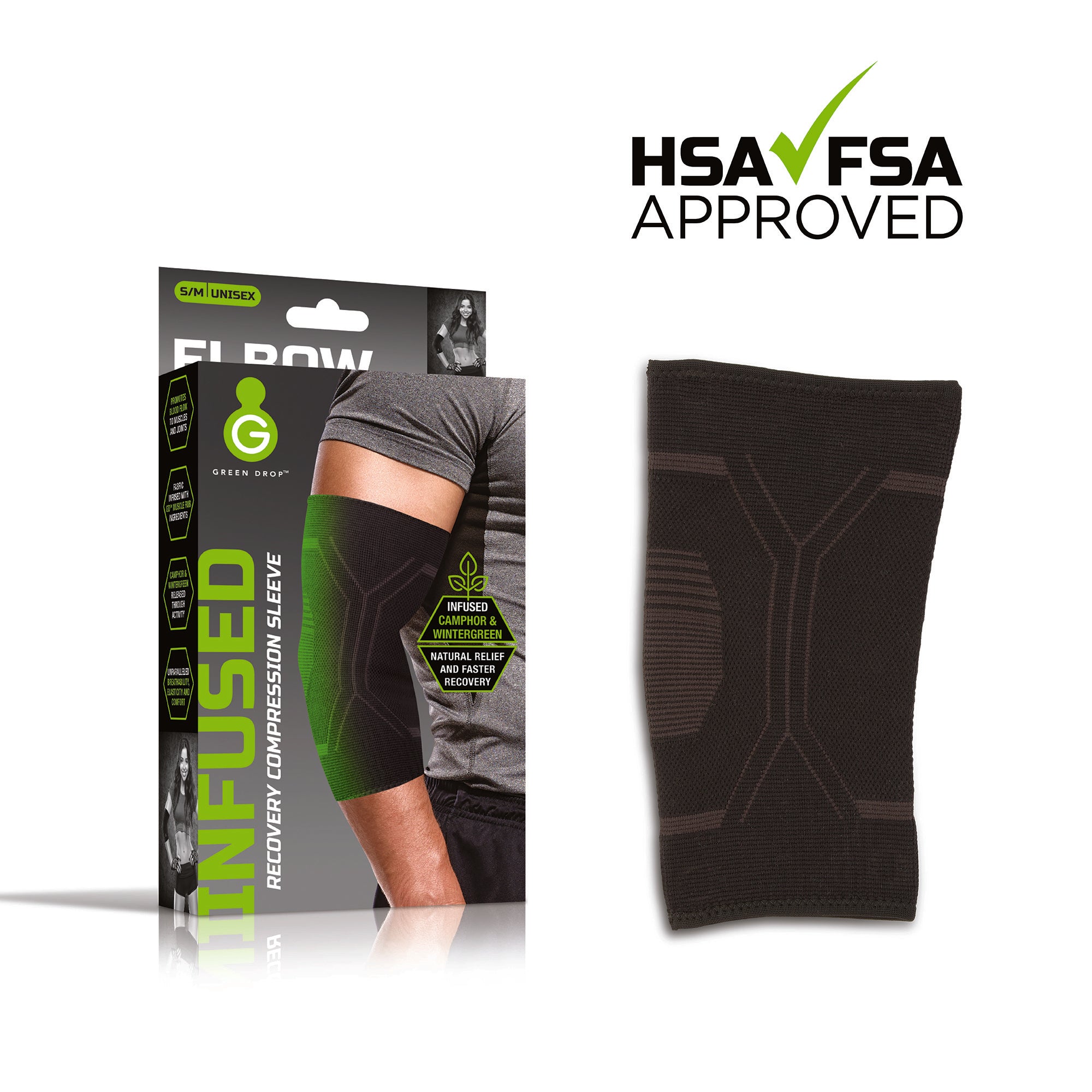 Elbow Support Green Drop™ Large / X-Large Pull-On Sleeve Left or Right Elbow 12 to 16 Inch Elbow Circumference Black