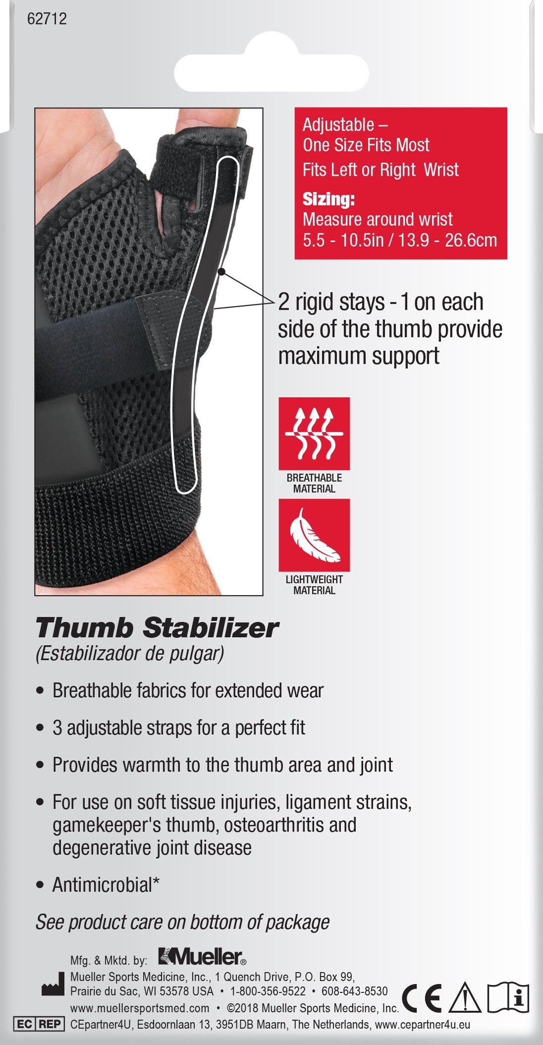 Thumb Stabilizer Mueller Sport Care® Adult One Size Fits Most D-Ring / Hook and Loop Strap Closure Left Hand Black - image 2