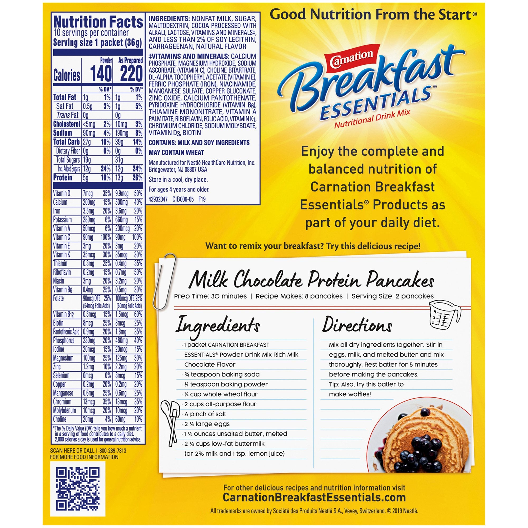 Oral Supplement Carnation Breakfast Essentials® Rich Milk Chocolate Flavor Powder 1.26 oz. Individual Packet - image 7