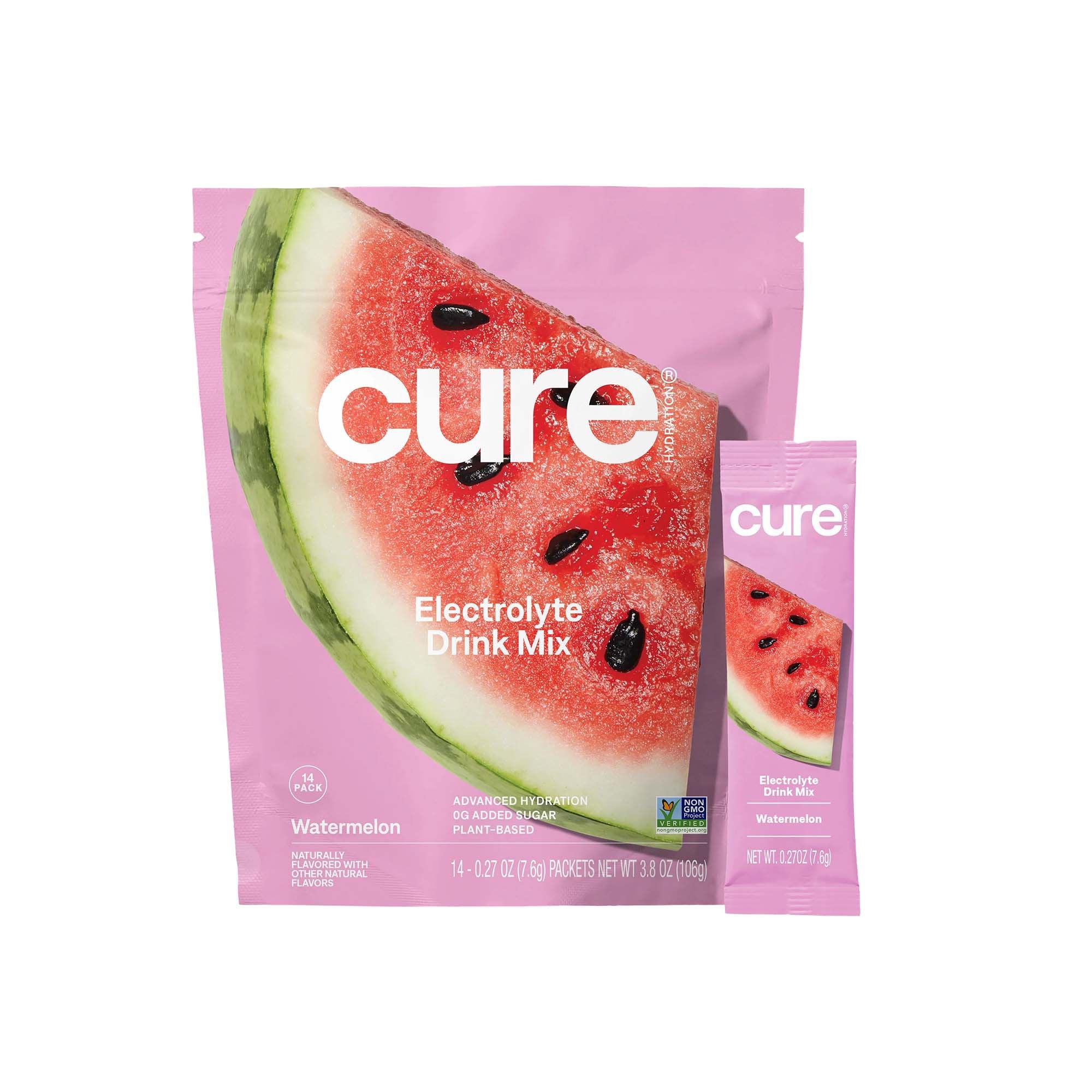 Cure Electrolyte Drink Mix made with Coconut Water, Watermelon, 7.7-gram Packets
