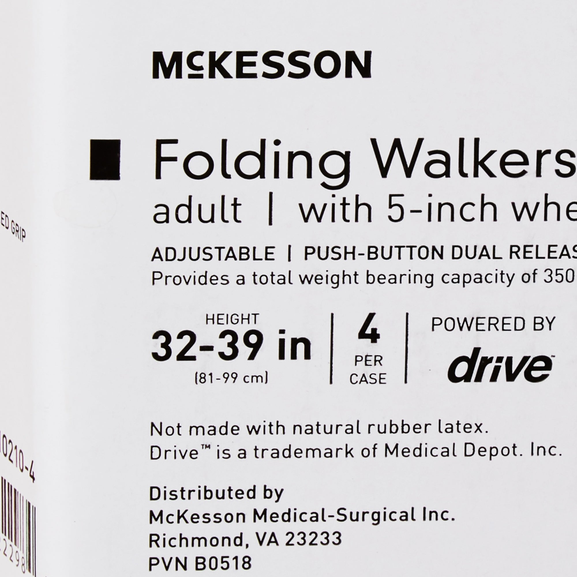 McKesson Folding Walker with Adjustable Height - Lightweight, 350lb Capacity