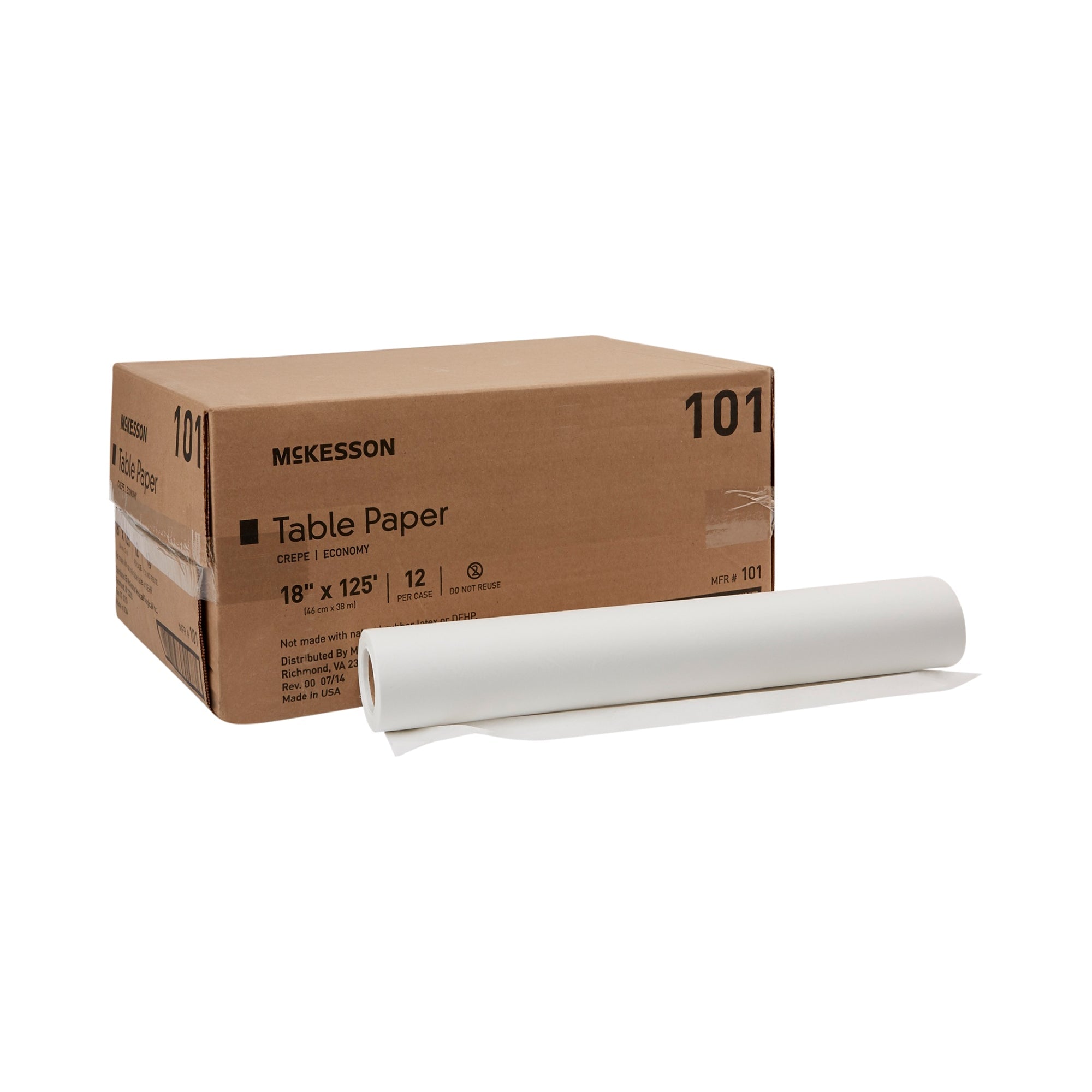 McKesson Crepe Table Paper, 18" x 125', Medical Exam Rolls, White - 12 Pack