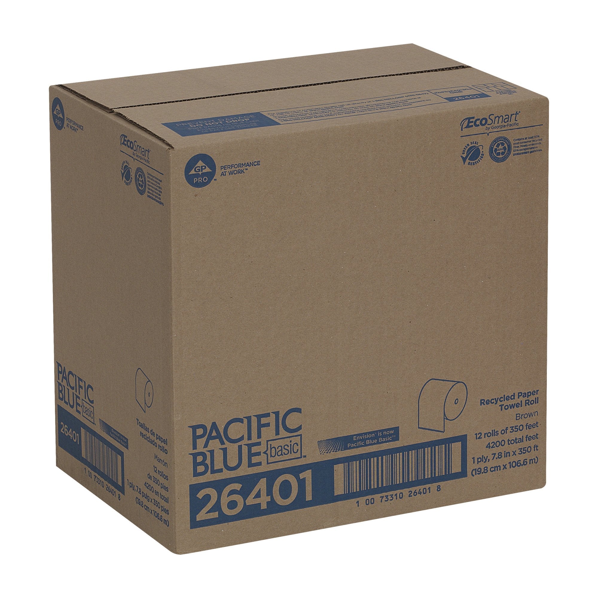 Pacific Blue Basic™ Brown Paper Towel, 7-7/8 Inch x 350 Foot, 12 Rolls per Case (12 Units)