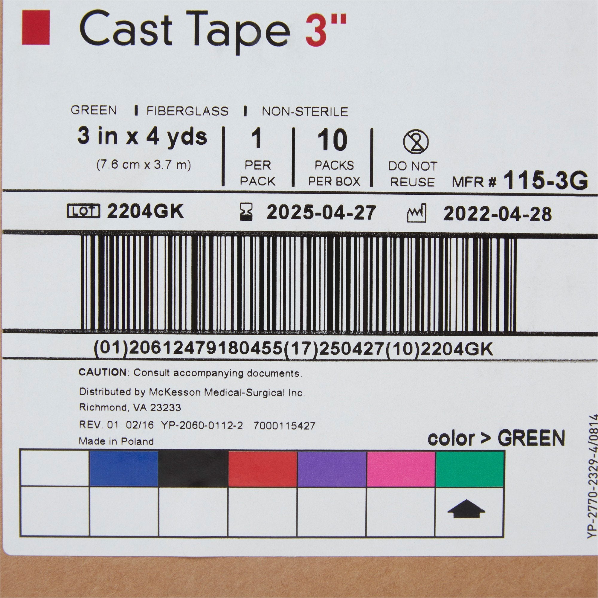 McKesson Green Cast Tape, 3 Inch x 4 Yard (10 Units)