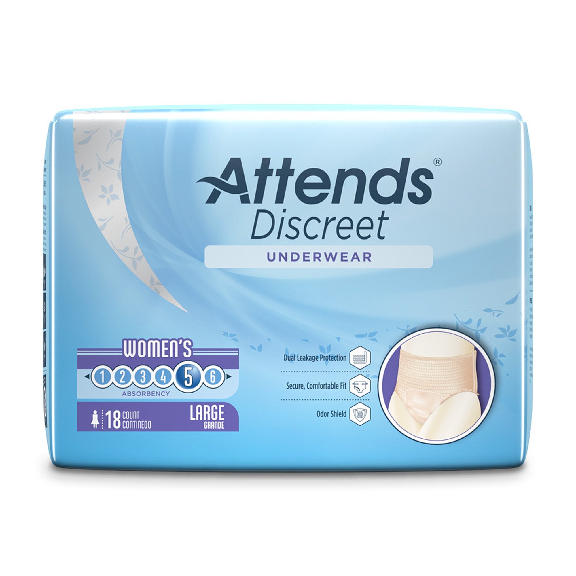 Attends® Discreet Women's Underwear, Level 5, Large (18 Units)