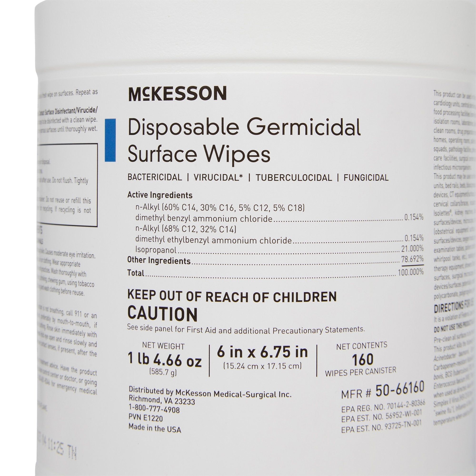 McKesson Disinfectant Wipes, 160 Ct Large Canister, Alcohol Scent