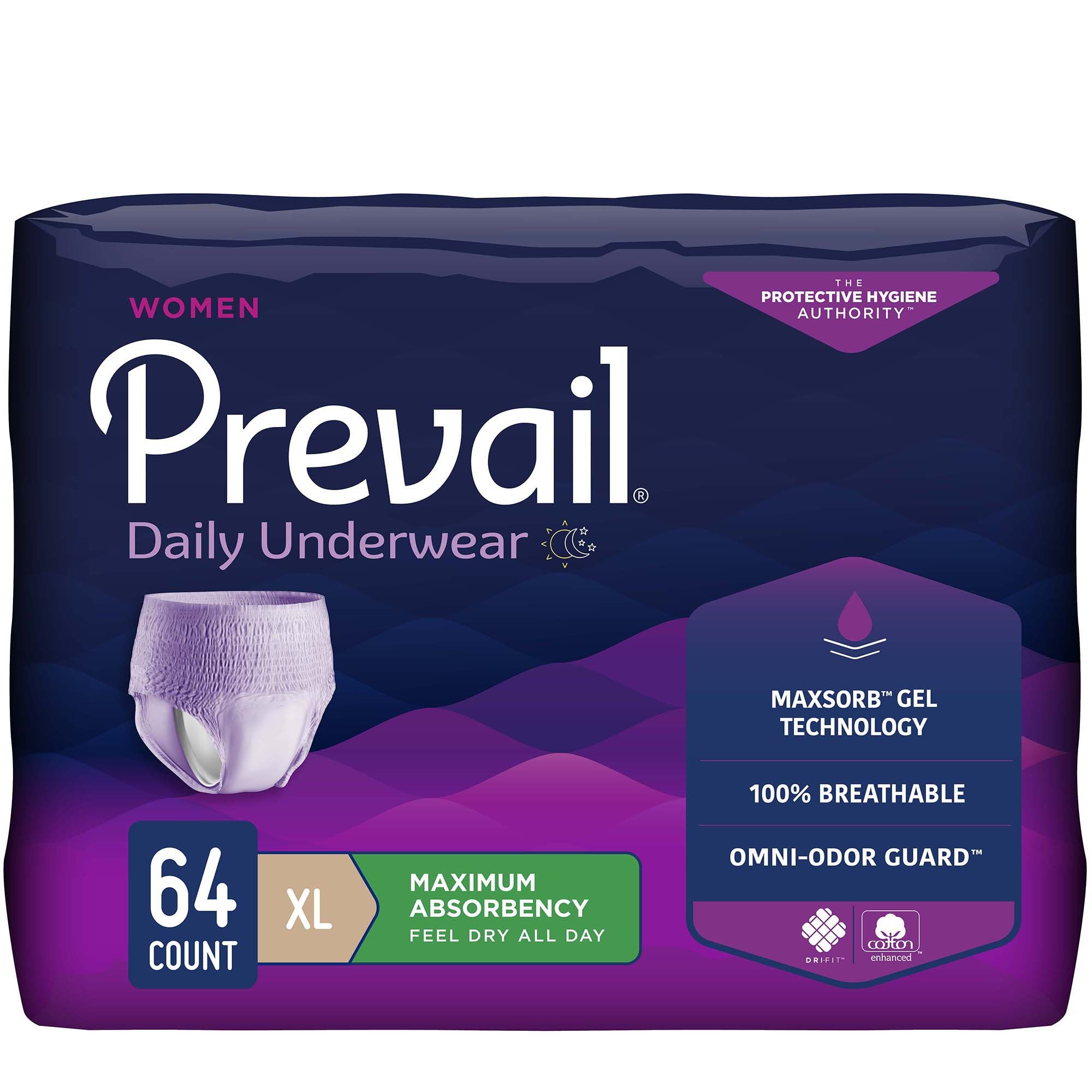 Prevail® Daily Women's Absorbent Underwear XL - Breathable Comfort (64 Pack)