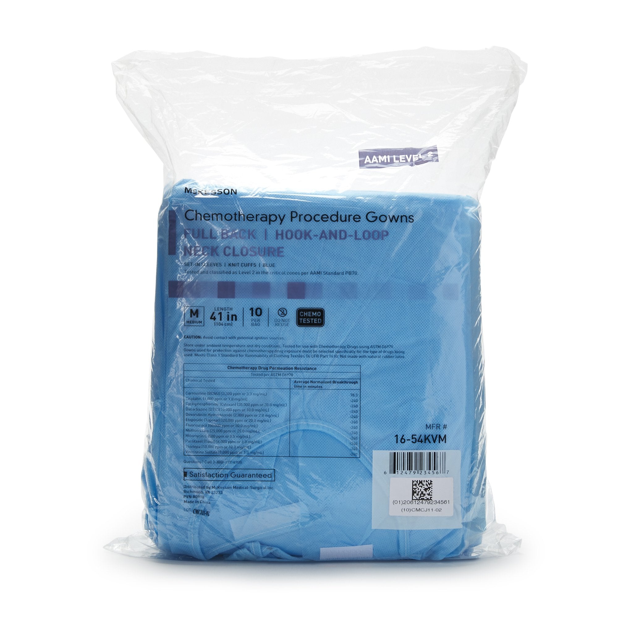 McKesson Full Back Chemotherapy Procedure Gown, Medium (10 Units)