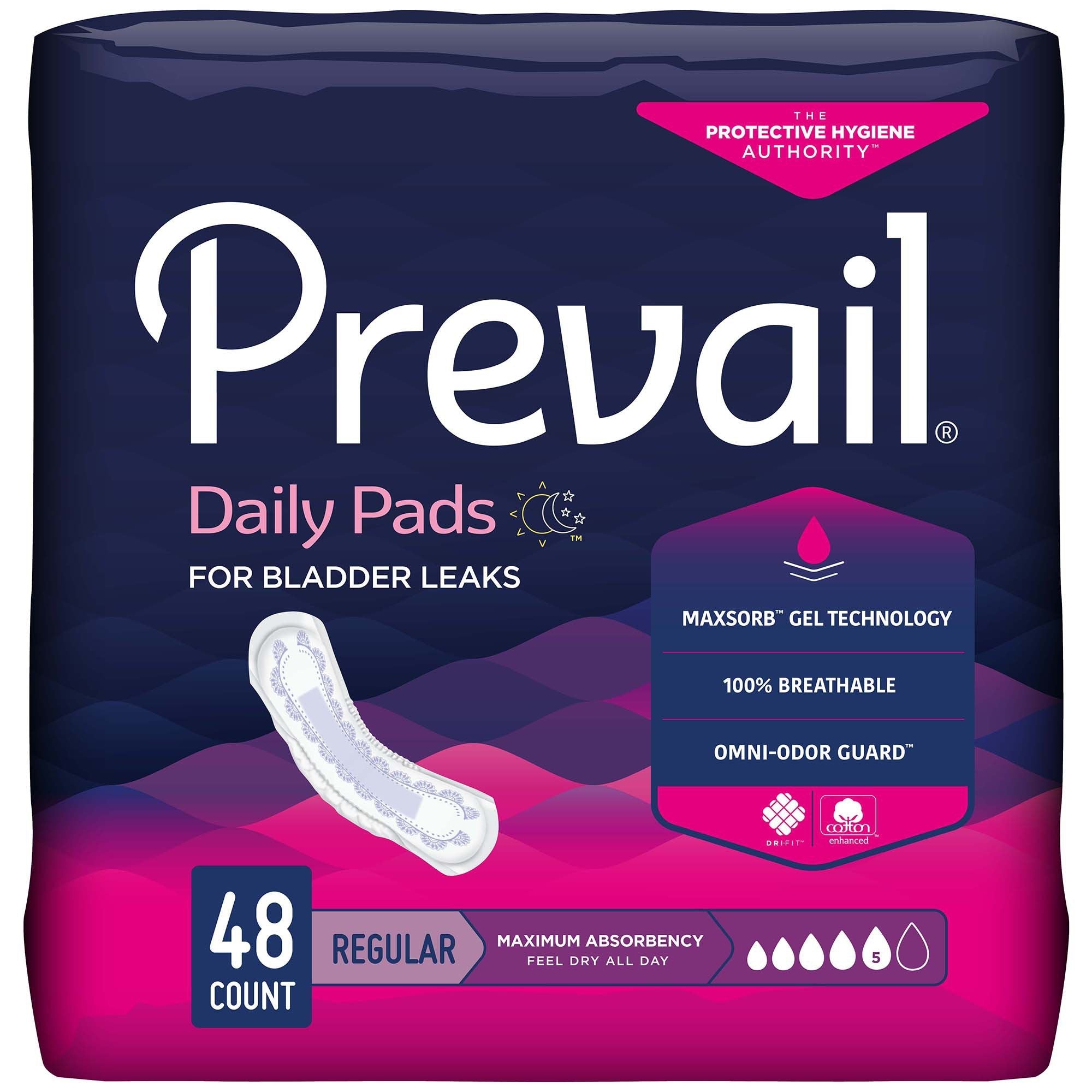 Prevail® Daily Pads Maximum Bladder Control Pad, 11-Inch Length (48 Units)