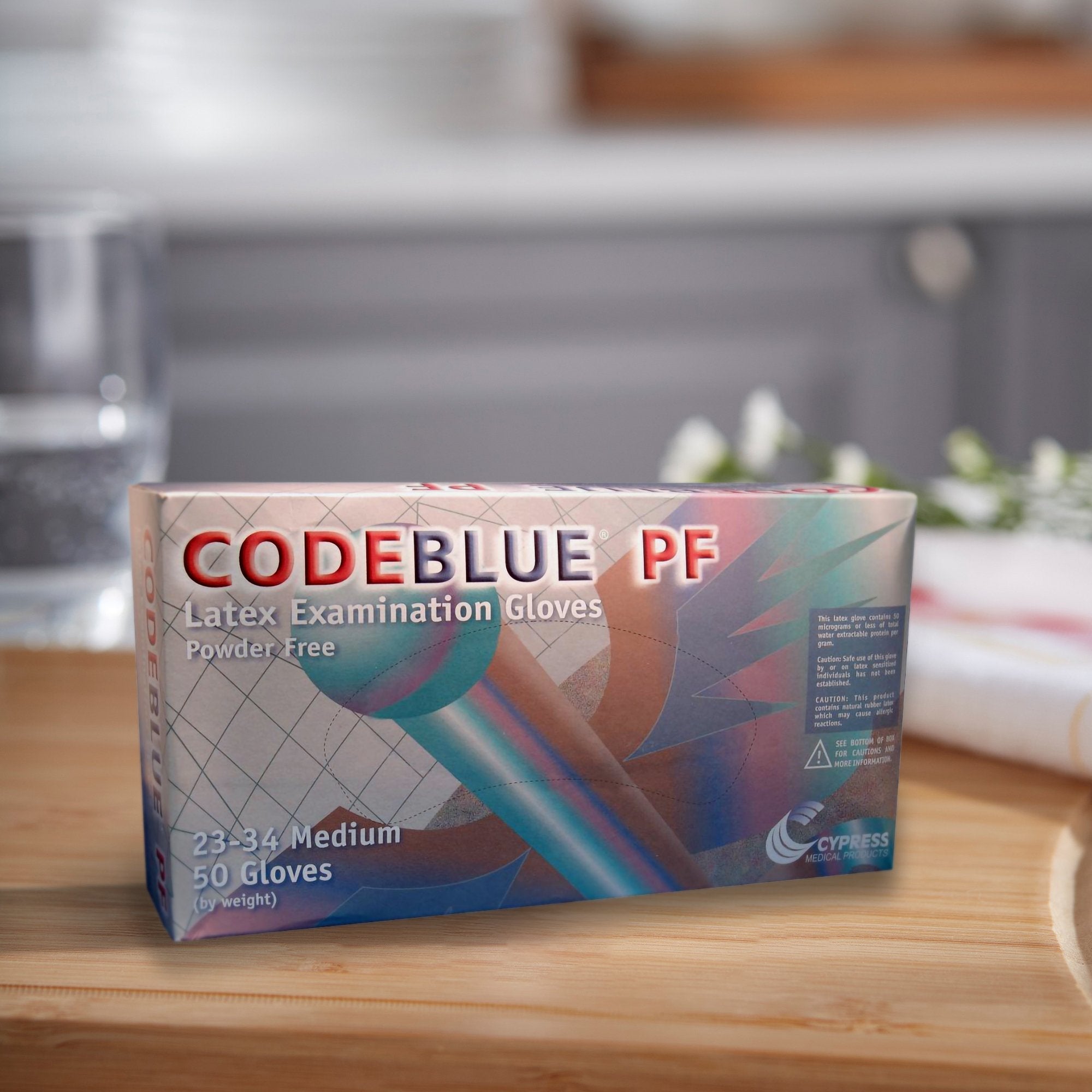 CodeBlue® PF Latex Extended Cuff Length Exam Glove, Medium, Blue (50 Units)