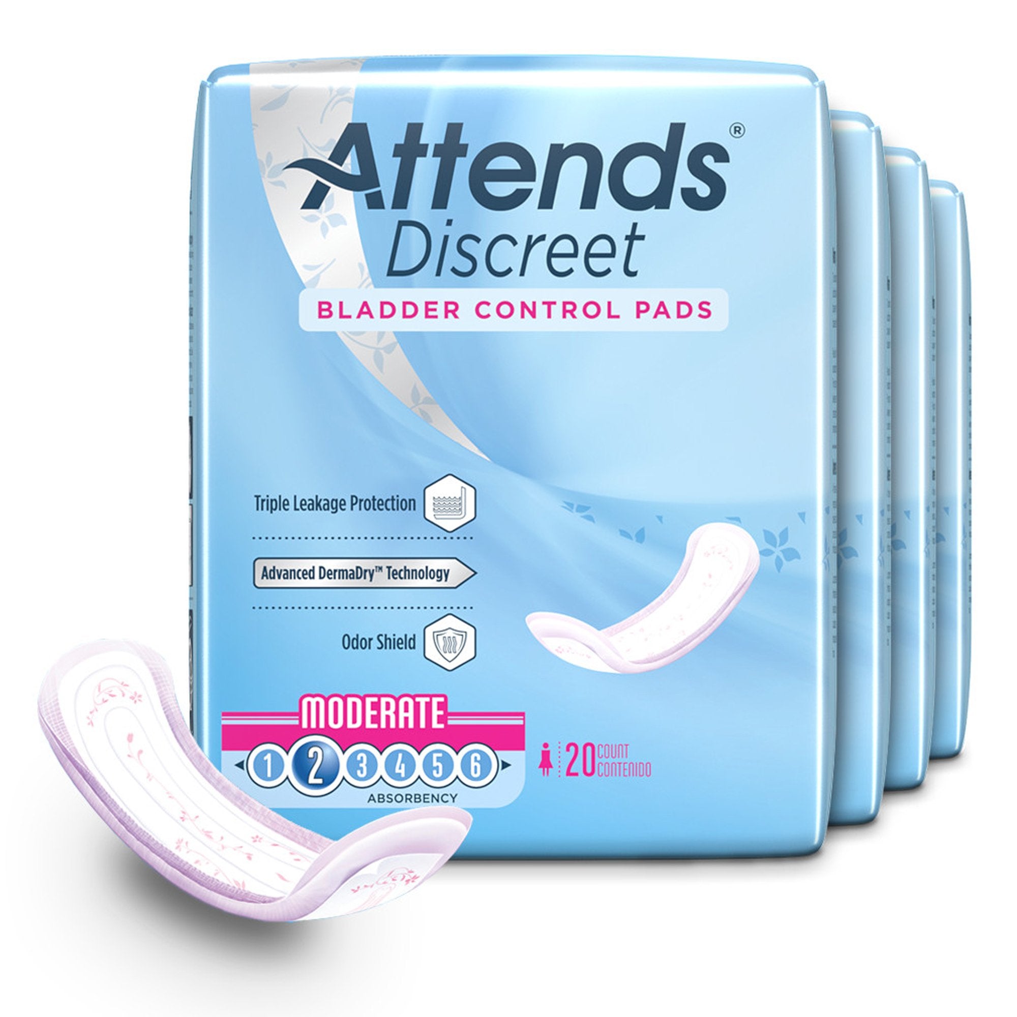 Attends® Discreet Women's Moderate Bladder Control Pad, 10½-Inch Length (20 Units)