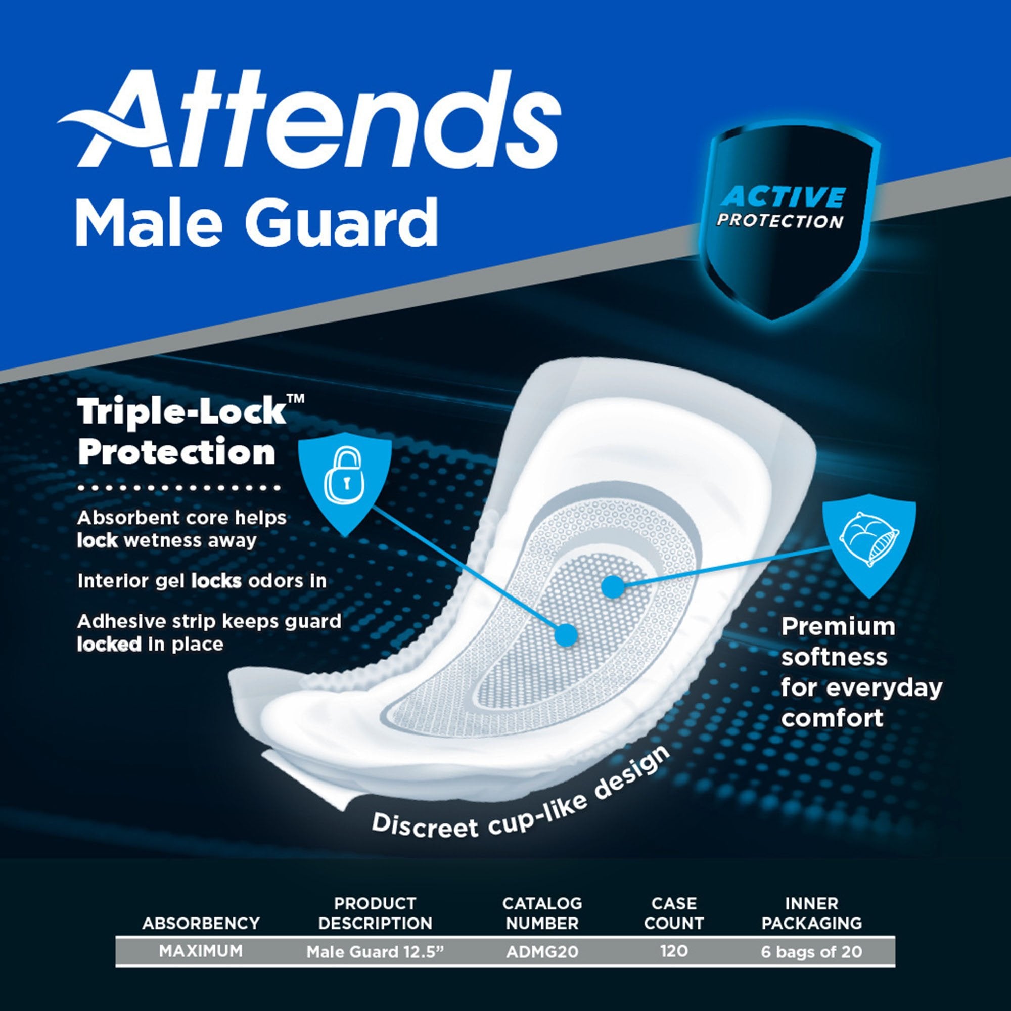 Attends® Discreet Men's Guard, Level 3, 12½-Inch Length (20 Units)