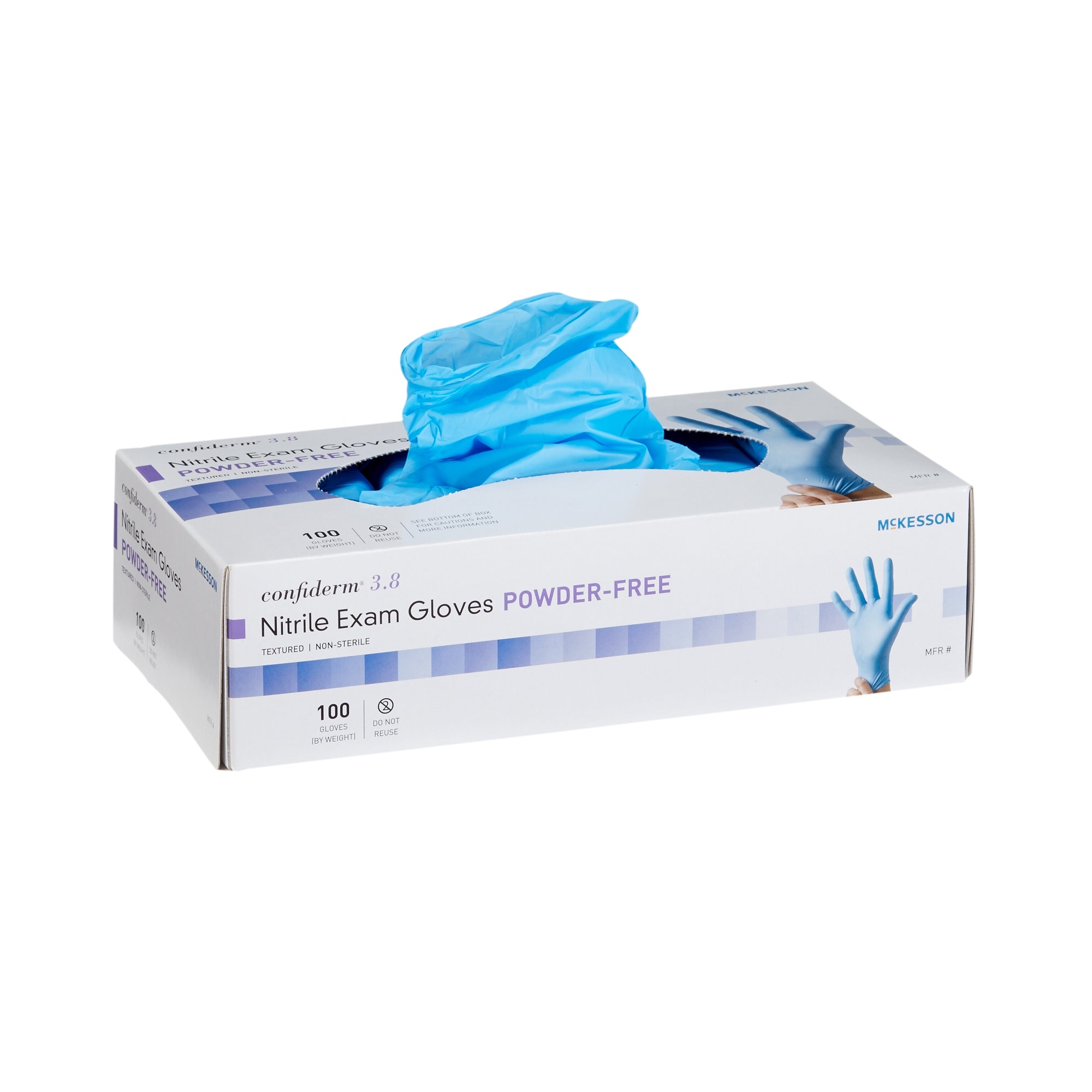 McKesson Confiderm 3.8 Nitrile Gloves, Large, Blue, NonSterile - 100 Pack