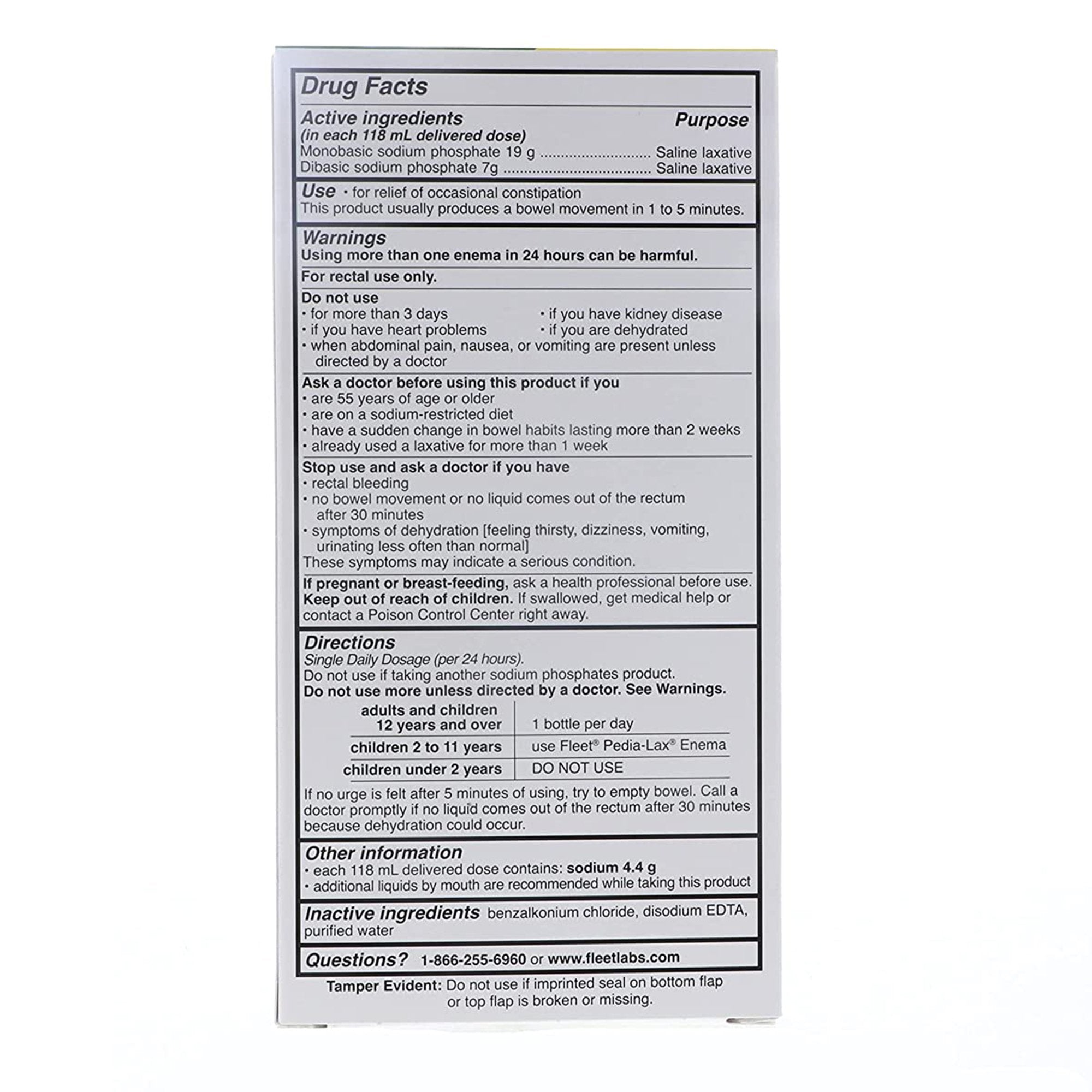 Fleet® Monobasic Sodium Phosphate / Dibasic Sodium Phosphate Enema, 4.5 fl. oz. (2 Units)