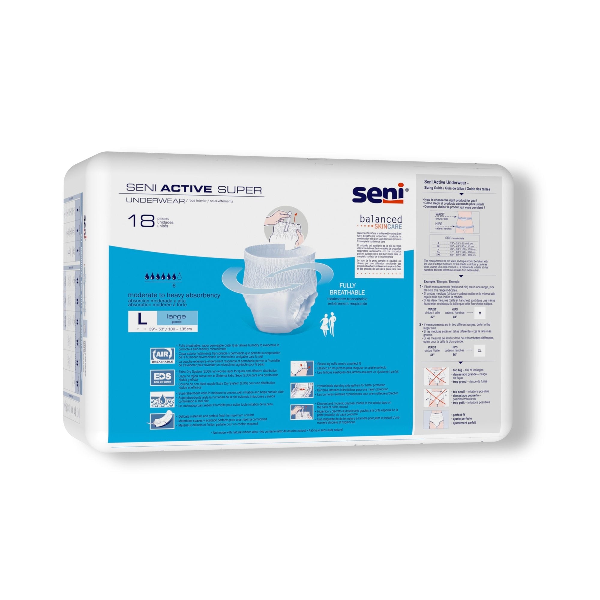 Seni® Active Super Moderate to Heavy Absorbent Underwear, Large (18 Units)