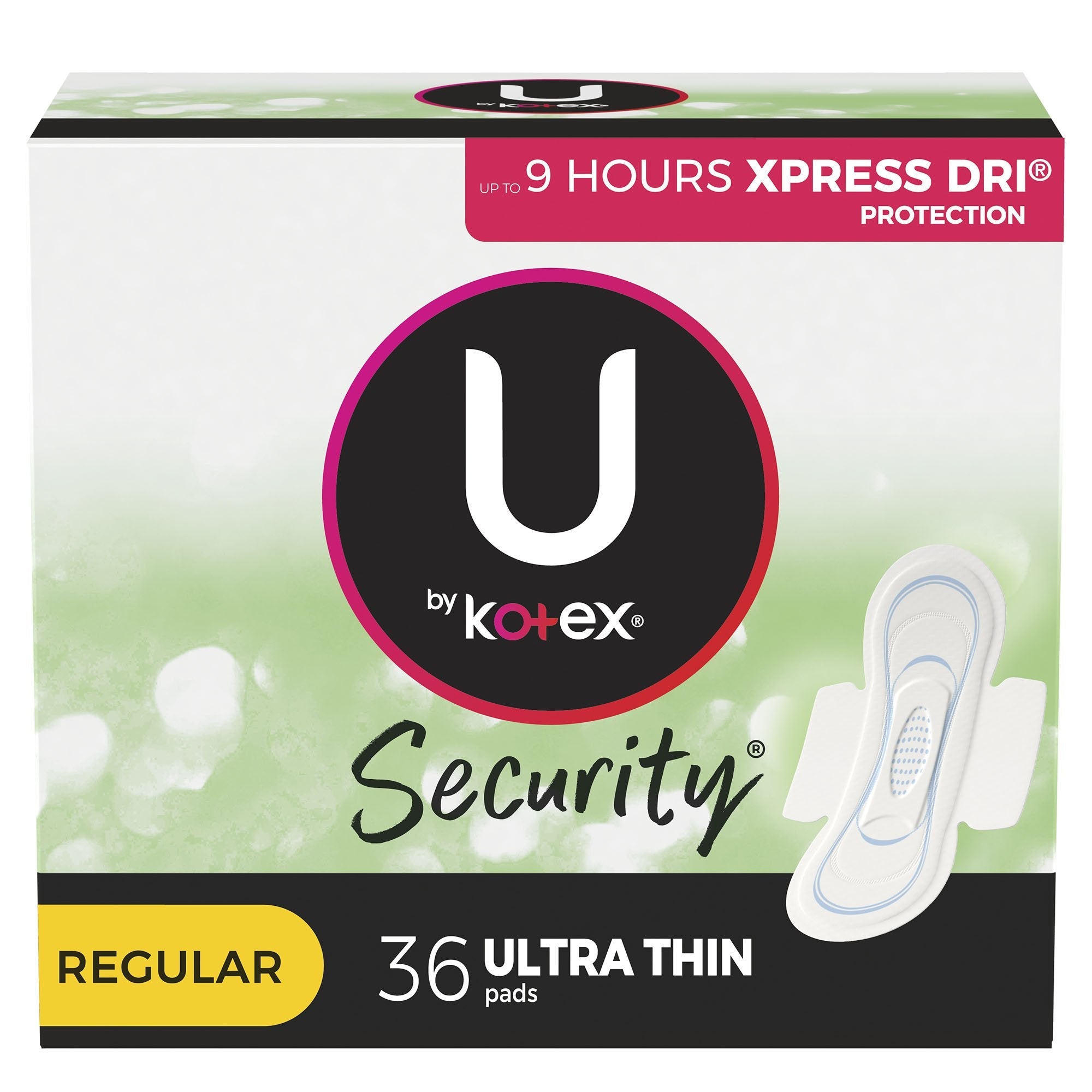 U by Kotex Security Ultra Thin Pads with Wings, Regular Absorbency (36 Units)