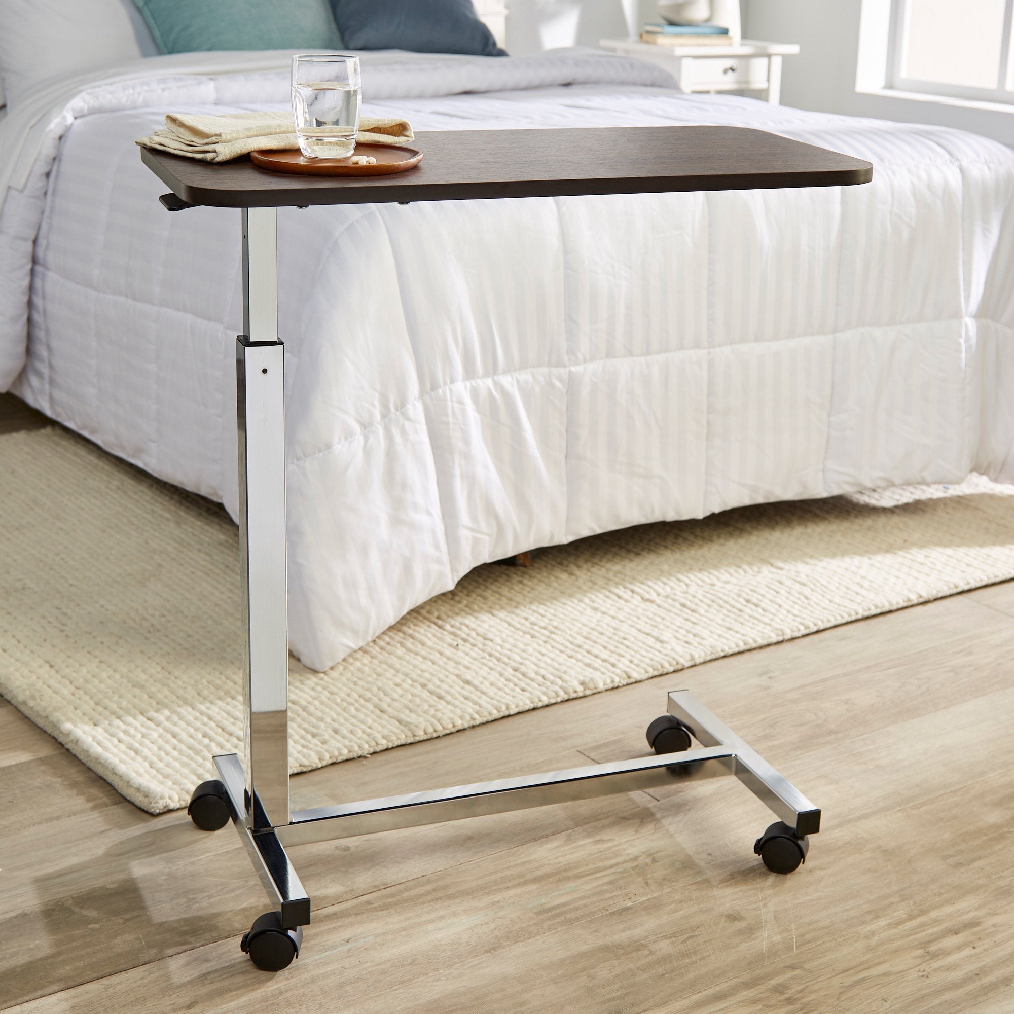 McKesson Overbed Table, Non-Tilt, Spring-Assisted Lift, 28-1/4" to 43-1/4" Height Range (1 Unit)