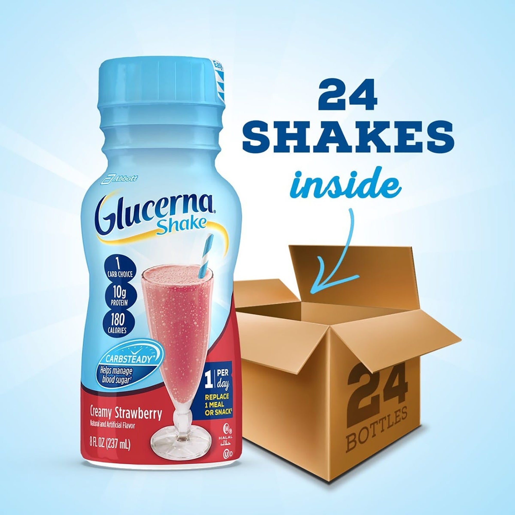 Glucerna Original Shake, Strawberry, 8oz - Diabetic Support Formula (6-Pack)