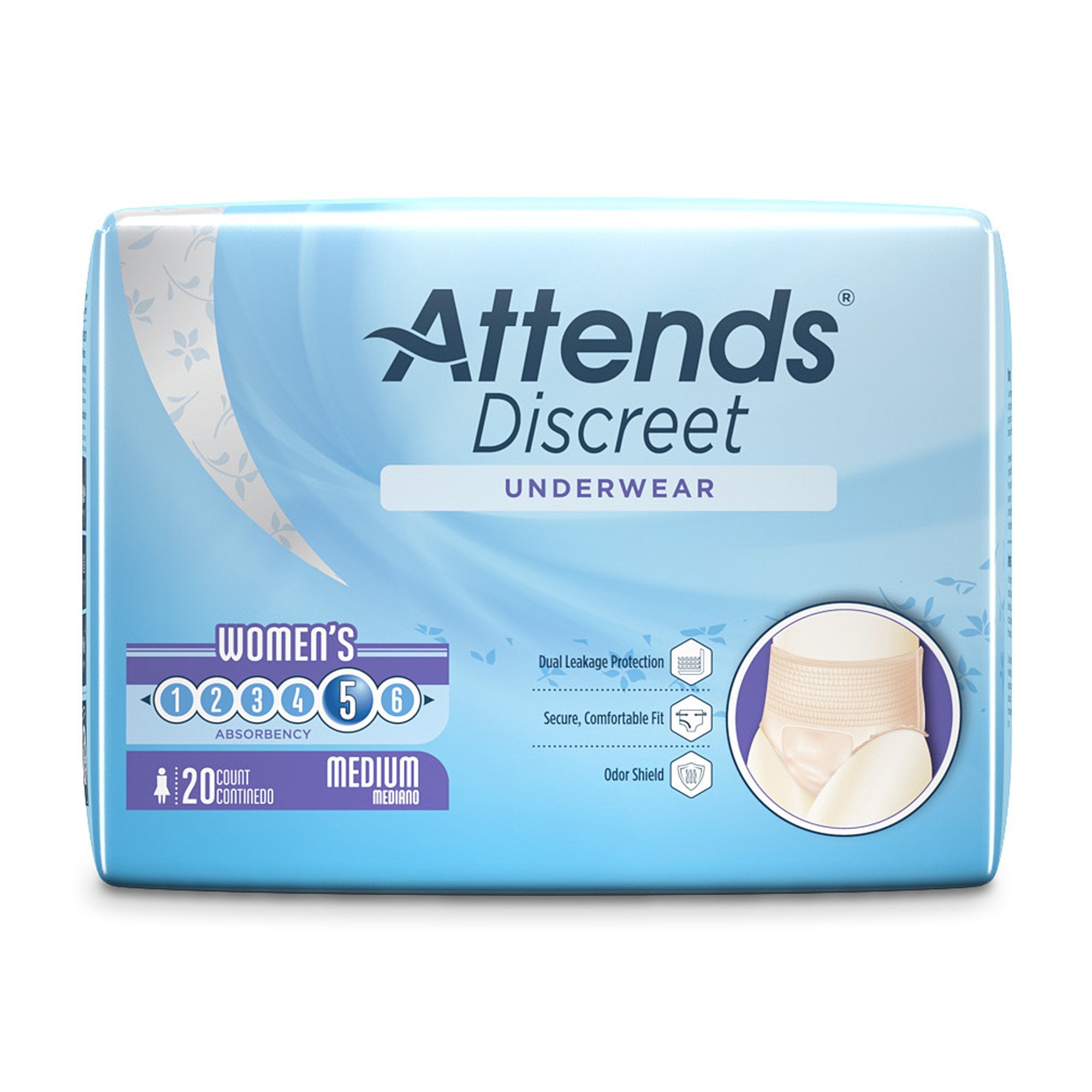 Attends® Discreet Women's Underwear, Level 5, Medium (20 Units)
