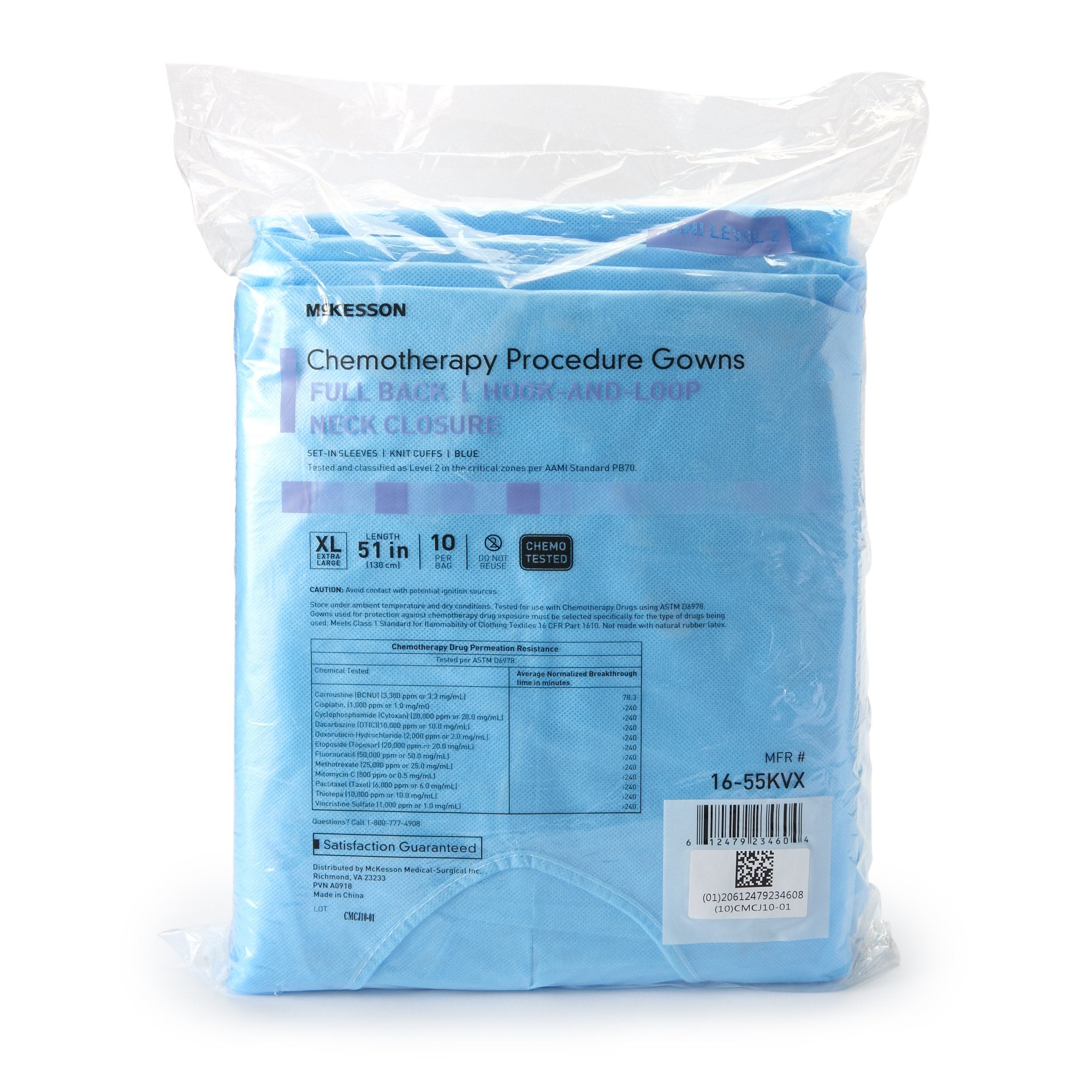 McKesson Full Back Chemotherapy Procedure Gown, Extra Large (30 Units)