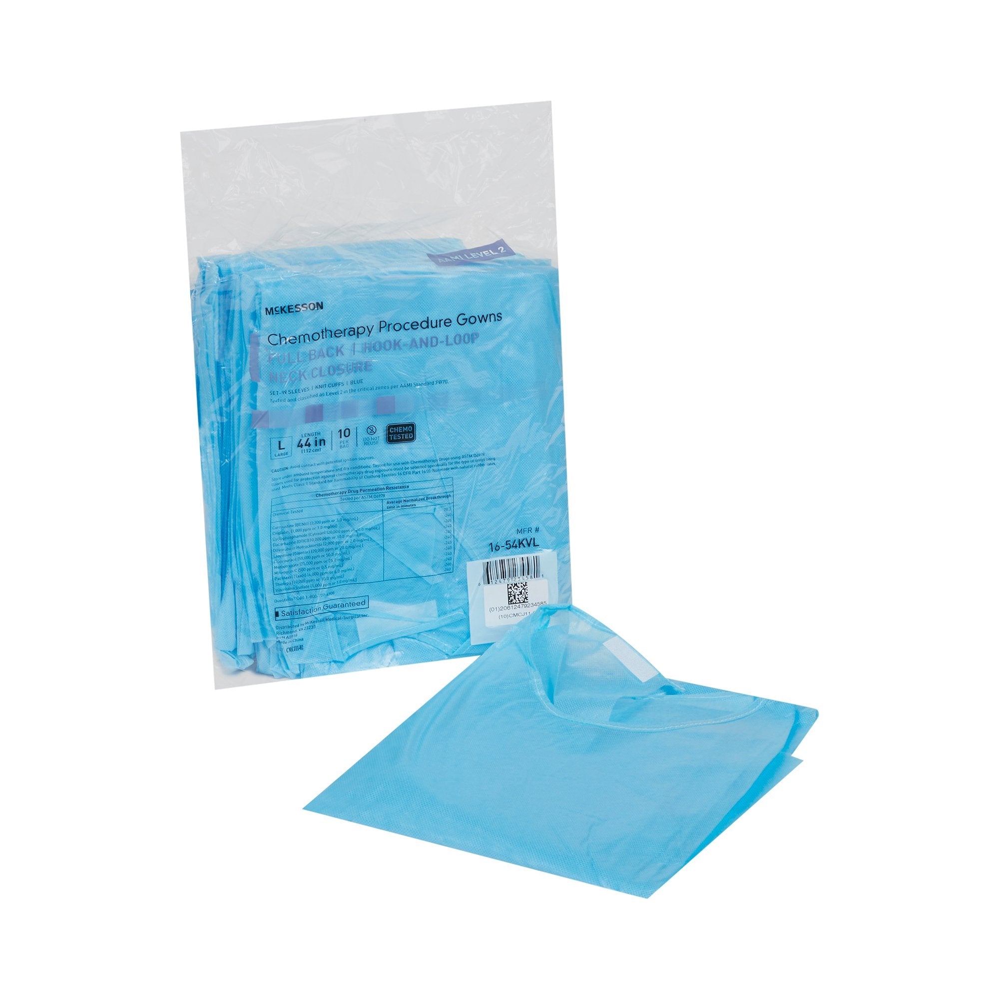 McKesson Full Back Chemotherapy Procedure Gown, Large (10 Units)