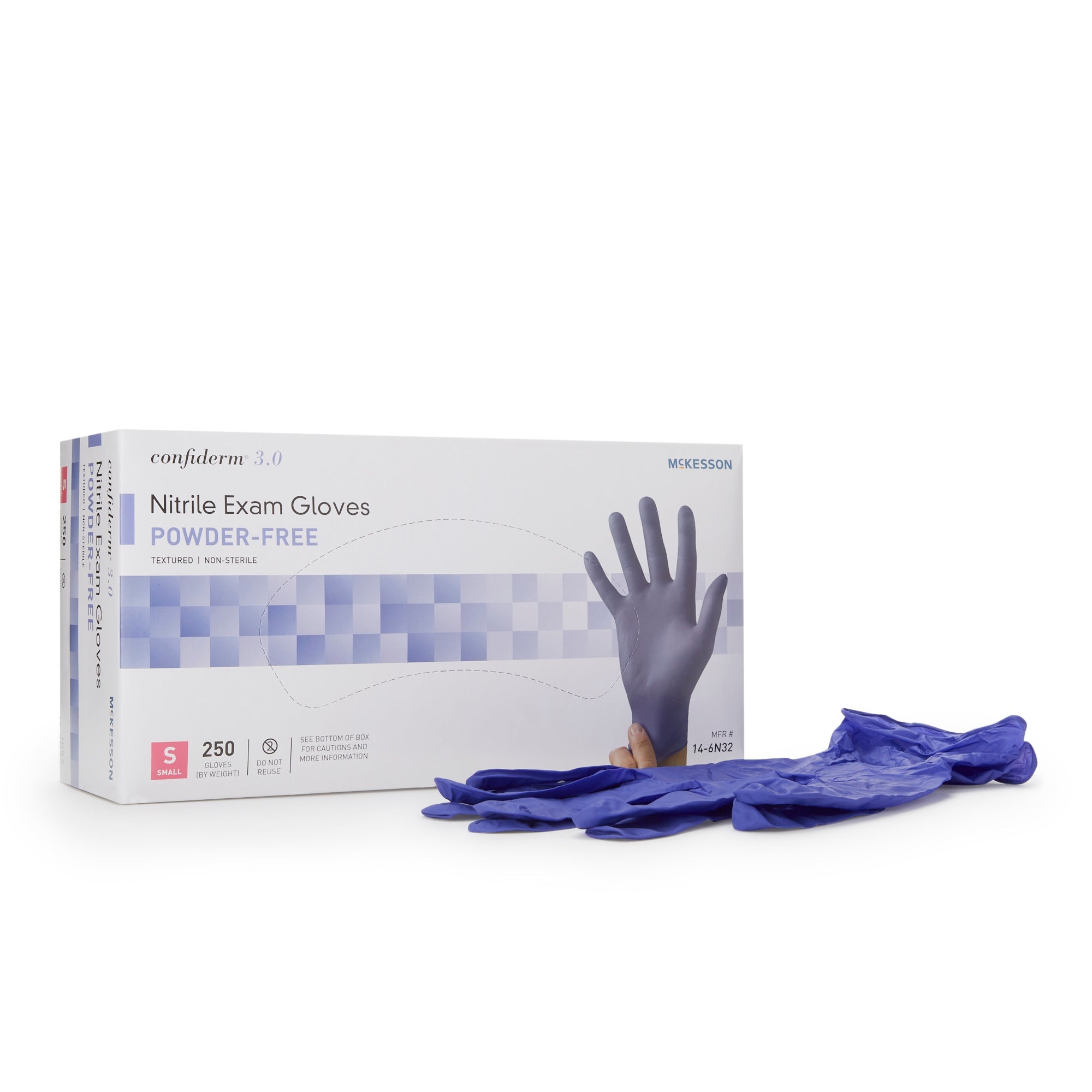 McKesson Confiderm 3.0 Nitrile Exam Gloves, Small, Textured Blue - 1 Unit