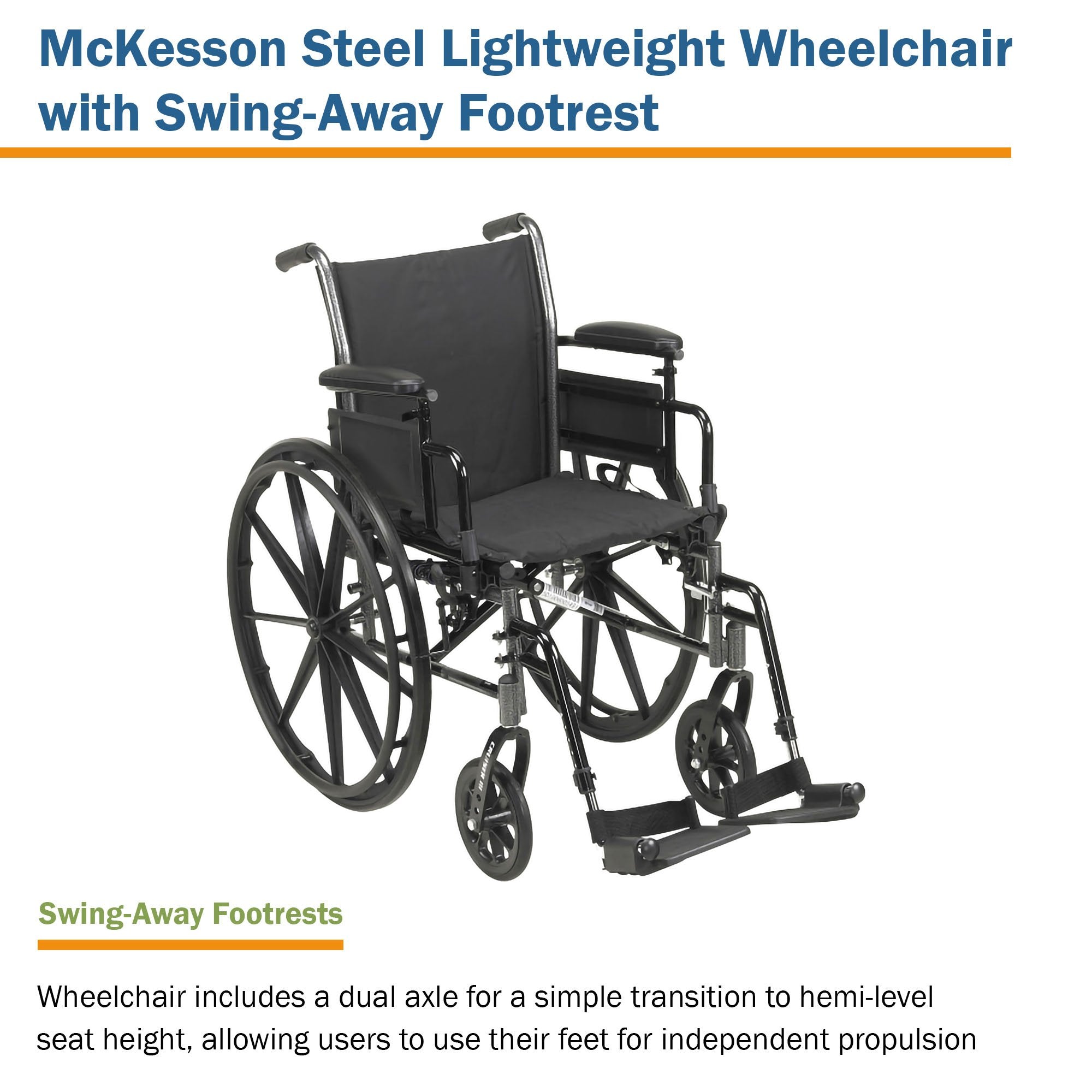 McKesson Manual Lightweight Wheelchair, 18 Inch Seat Width (1 Unit)