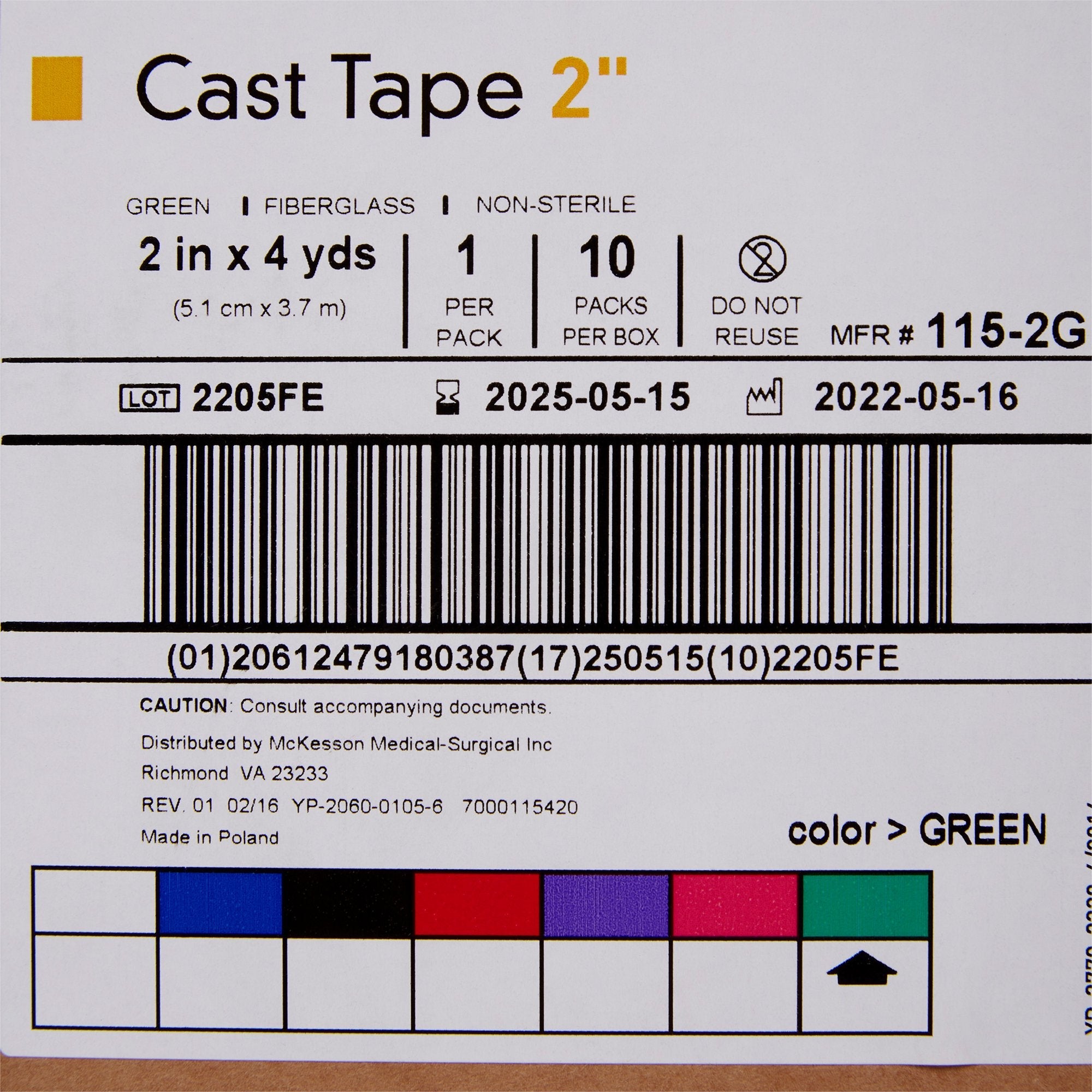 McKesson Green Cast Tape, 2 Inch x 4 Yard (10 Units)