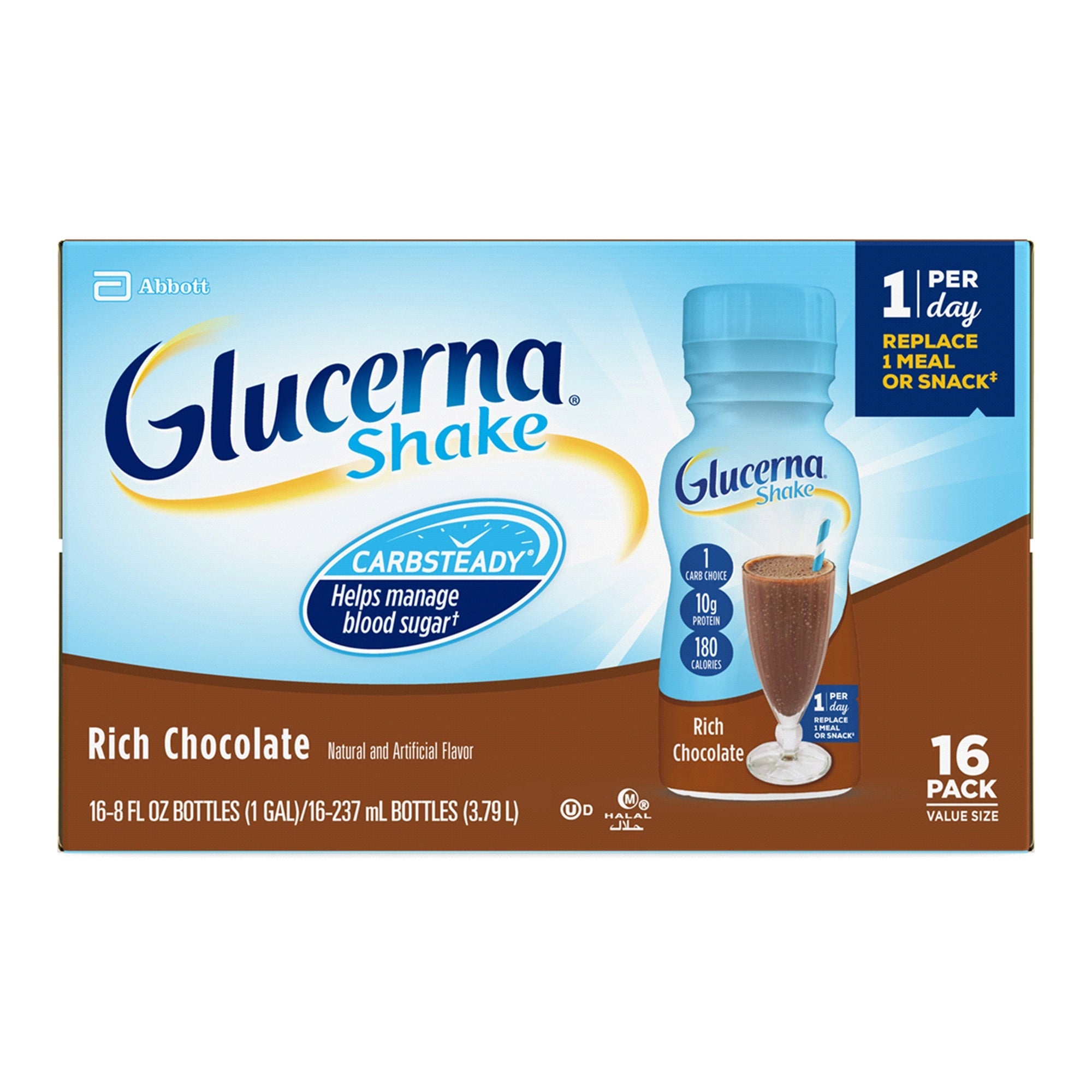Glucerna Original Shake, Chocolate, 8oz - Diabetic Support Supplement (6 Pack)