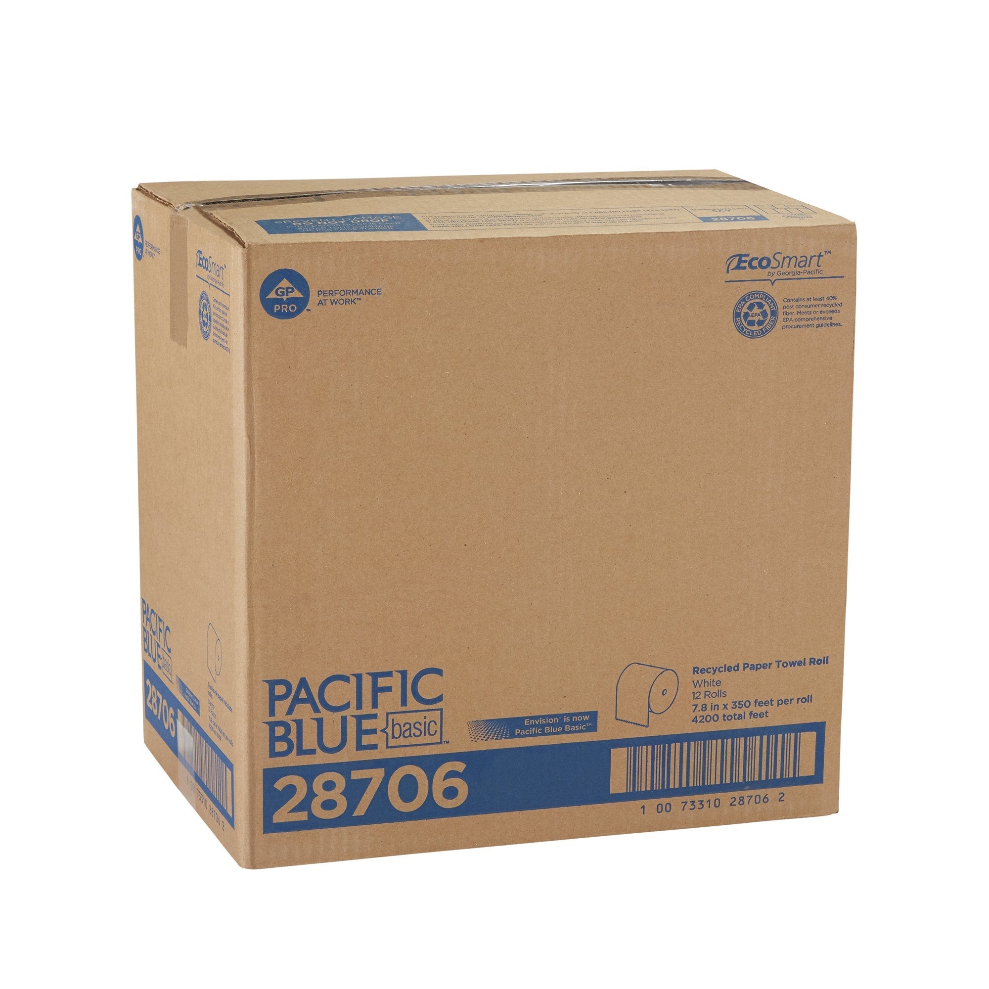 Pacific Blue Basic™ White Paper Towel, 7-7/8 Inch x 350 Foot, 12 Rolls per Case (12 Units)