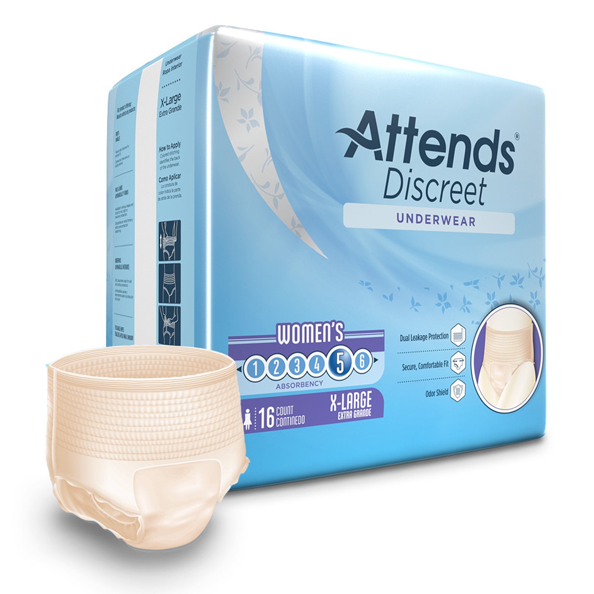 Attends® Discreet Women's Underwear, Level 5, X-Large (16 Units)