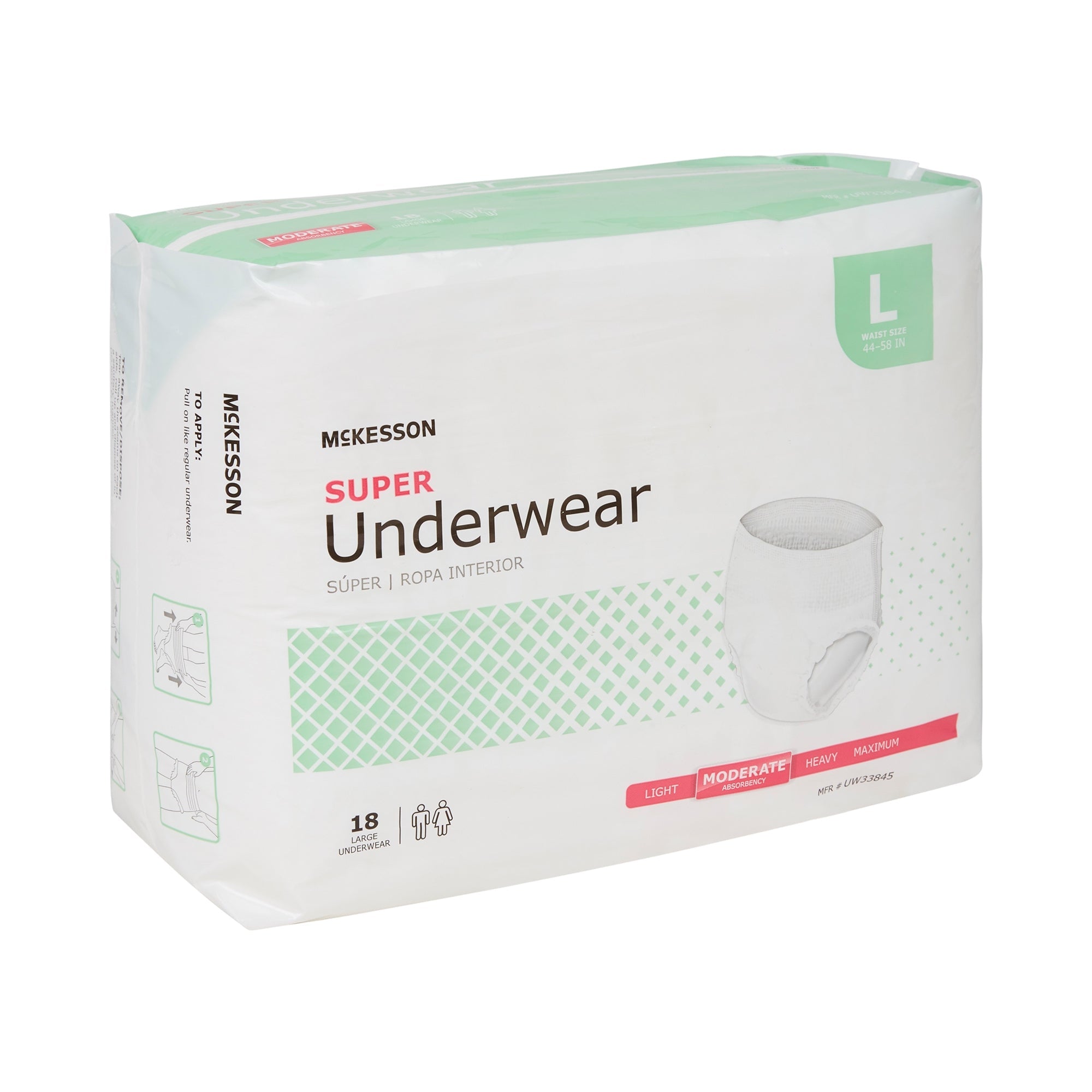 McKesson Large Adult Absorbent Underwear - Moderate Absorbency, 18 Pack