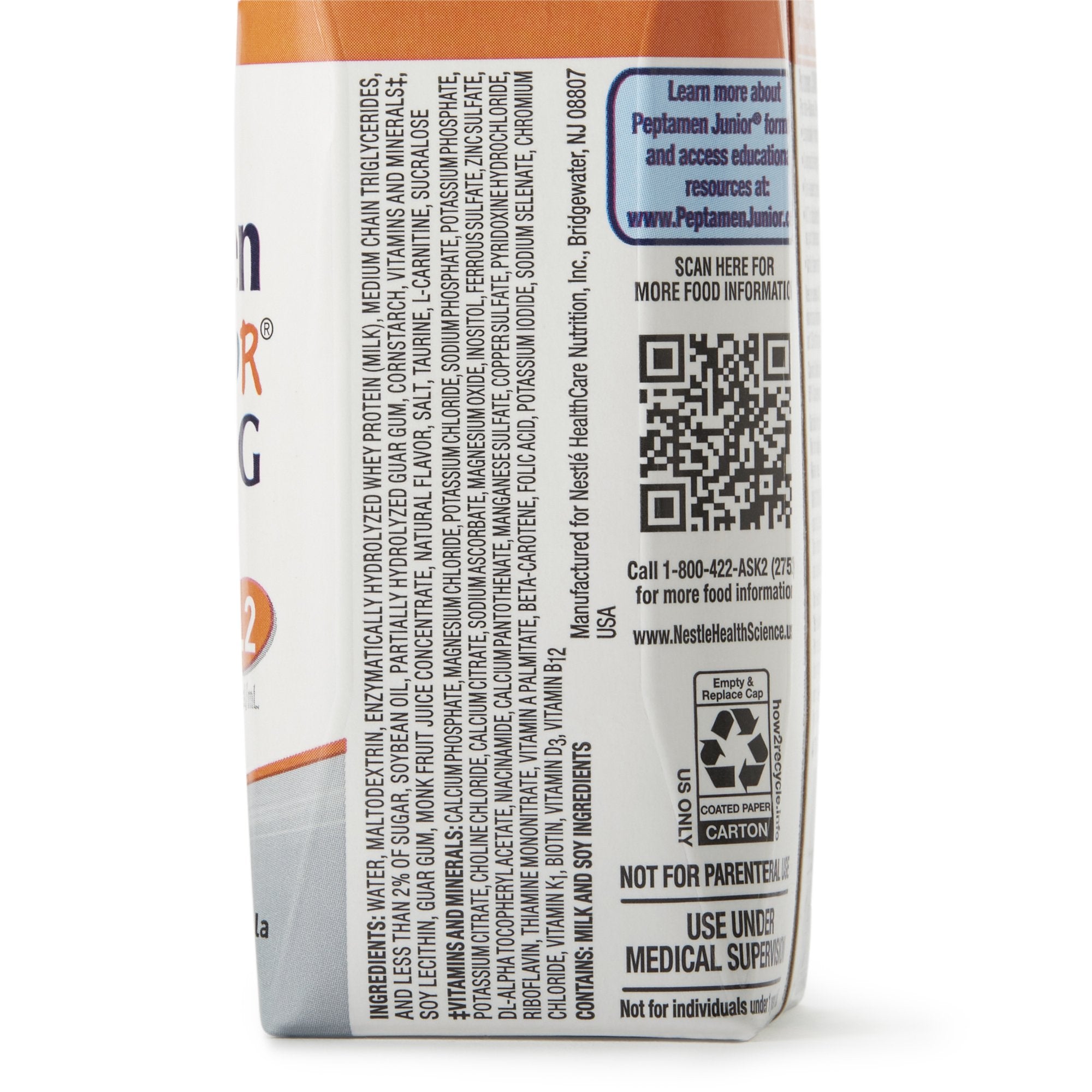 Peptamen Junior® PHGG Vanilla Pediatric Oral Supplement / Tube Feeding Formula, 8.45 oz. Carton (1 Unit)
