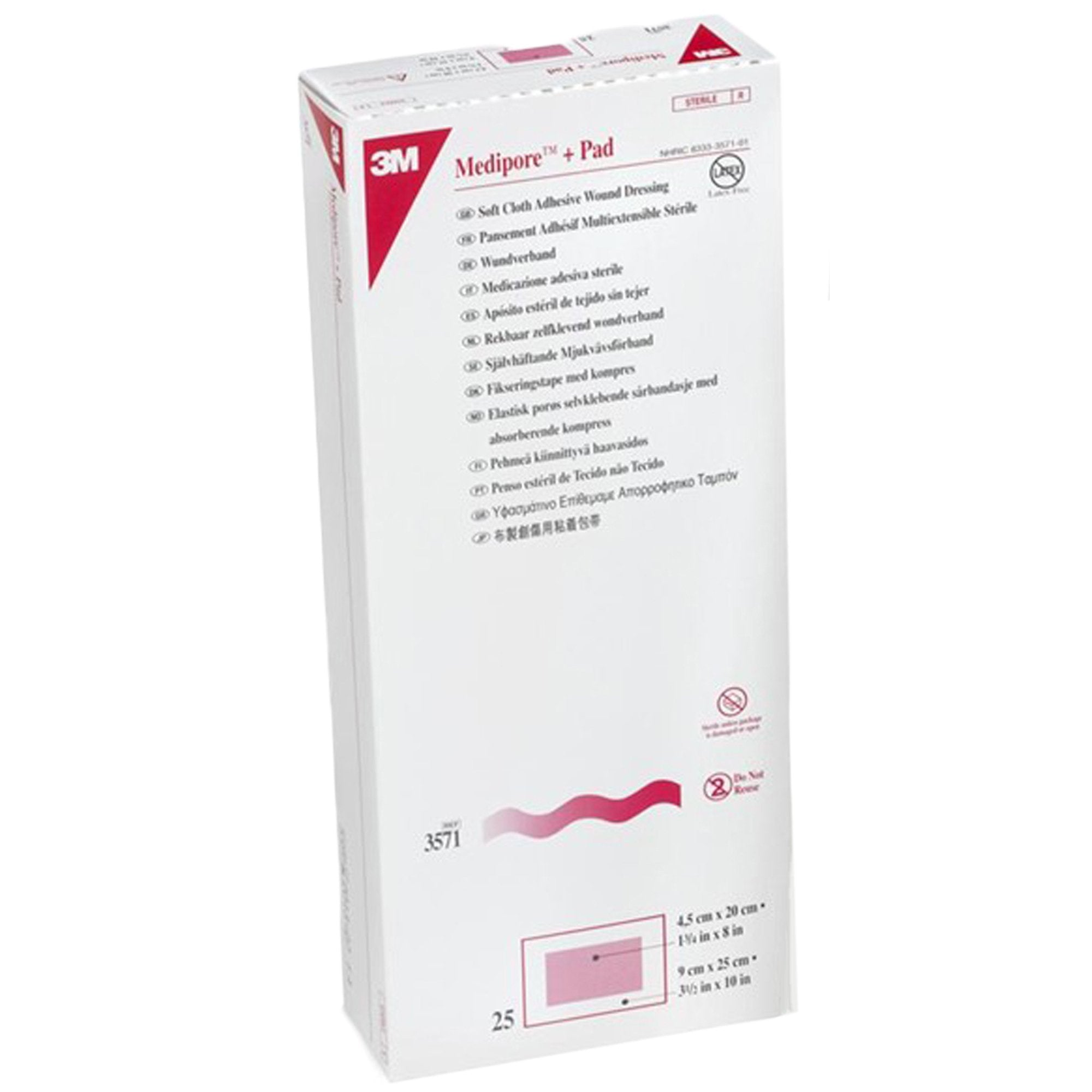 3M™ Medipore™ + Pad Soft Cloth Adhesive Dressing, 3½ x 10 Inch (25 Units)
