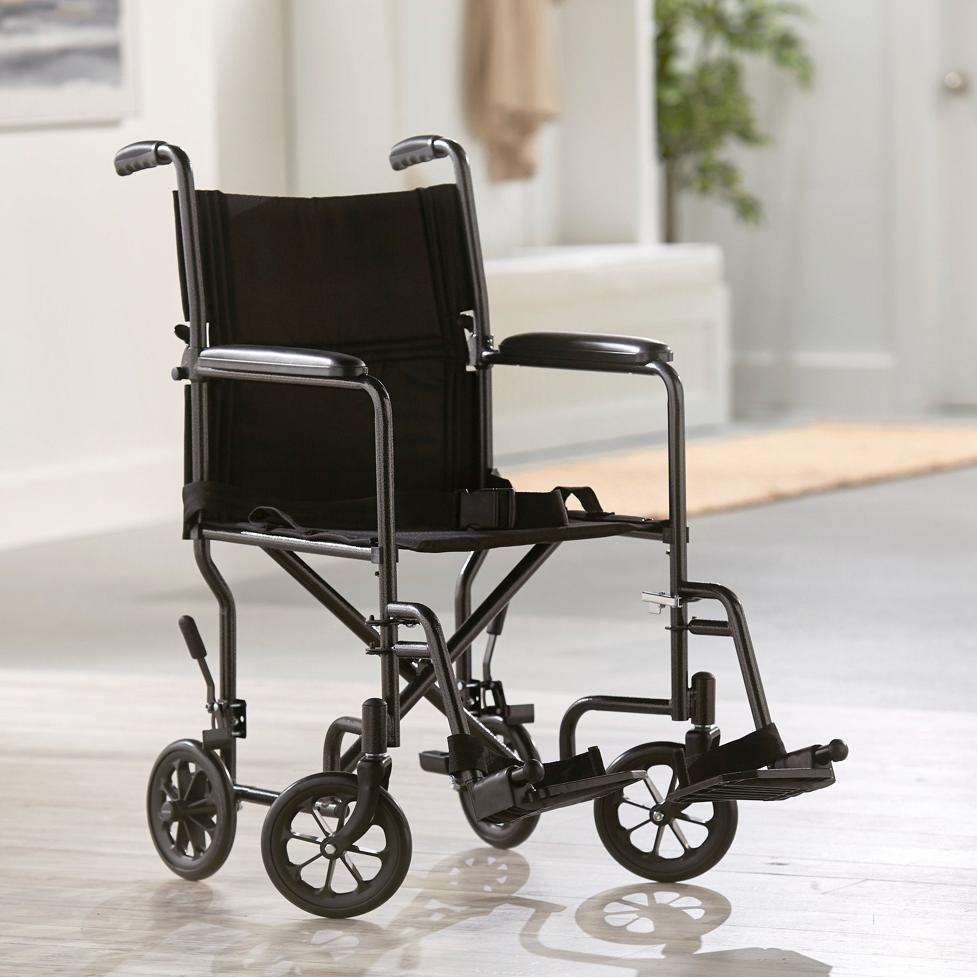 McKesson Lightweight Transport Chair, Black with Silver Vein Finish (1 Unit)