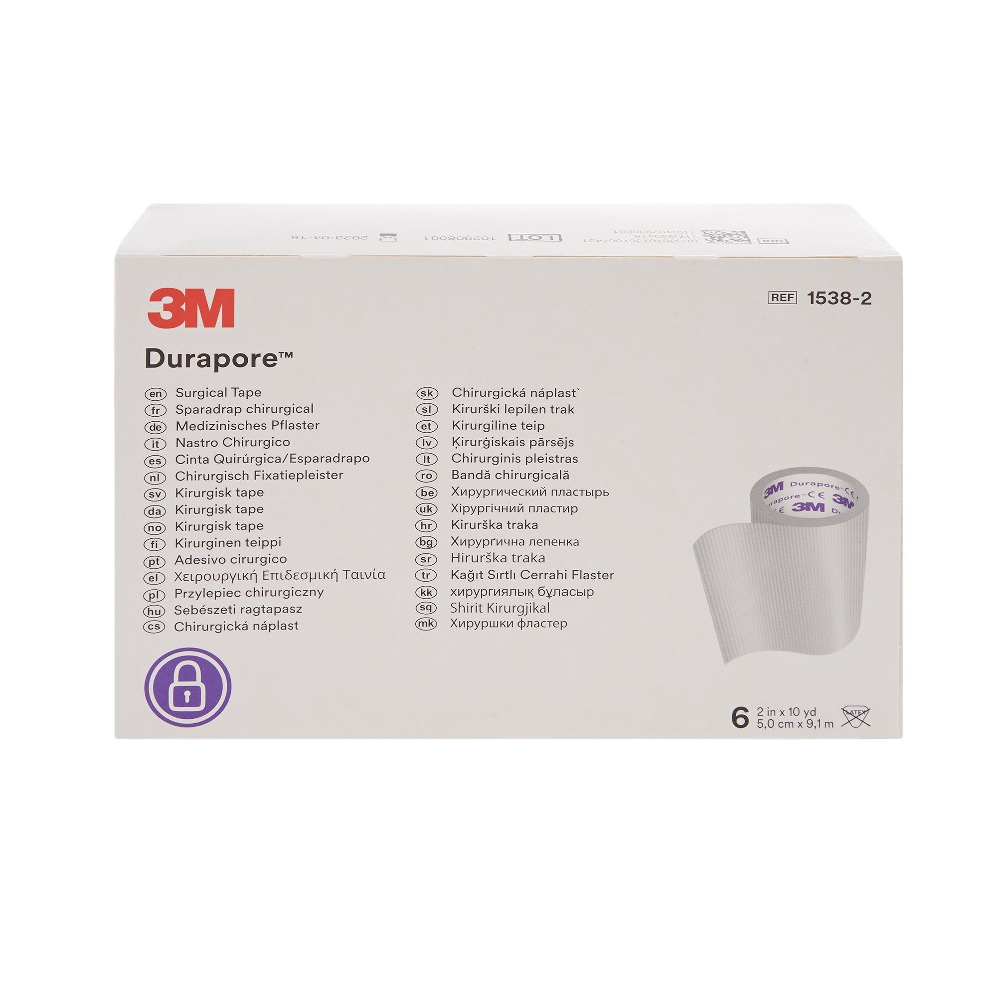 3M™ Durapore™ Medical Tape - 2" x 10 Yd, Silk-Like Cloth, White, 6-Pack