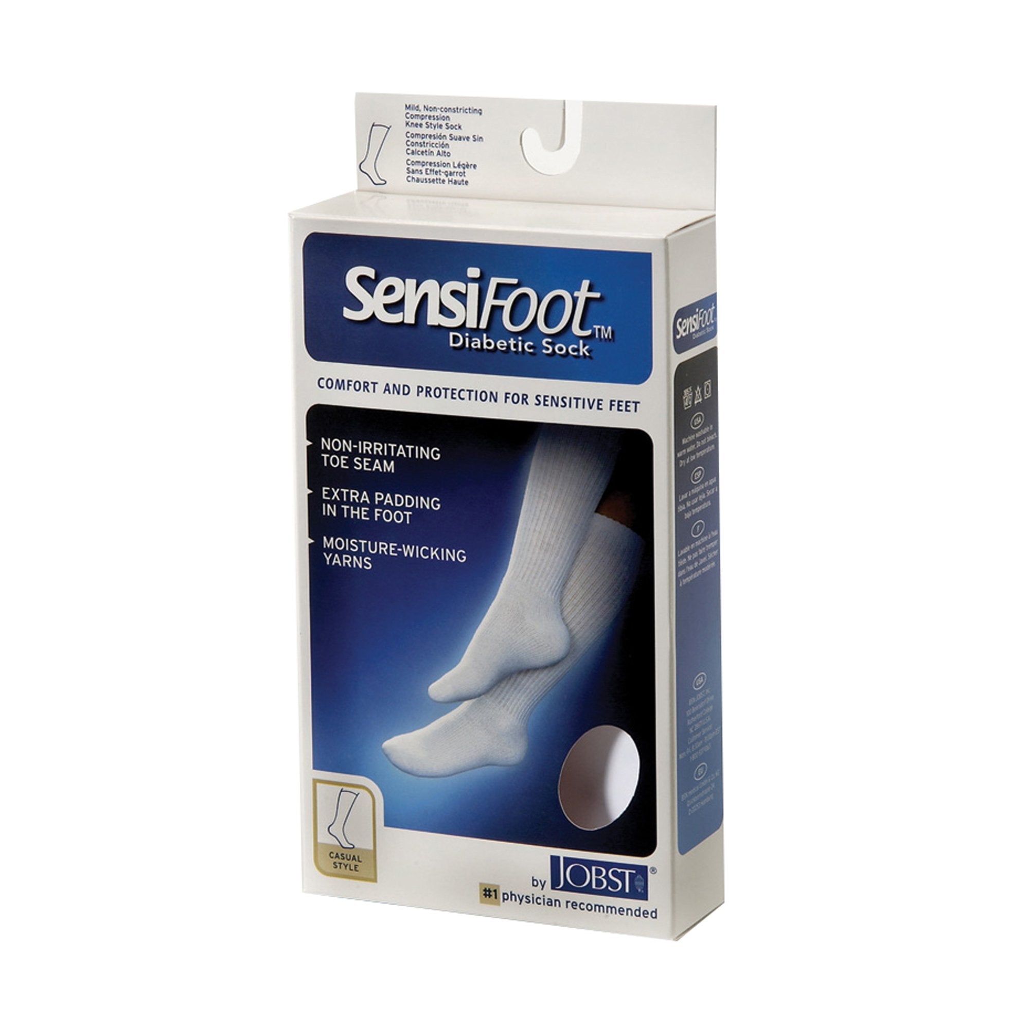 JOBST SensiFoot Diabetic Compression Socks, Knee High, White, Closed Toe, Large (1 Unit)