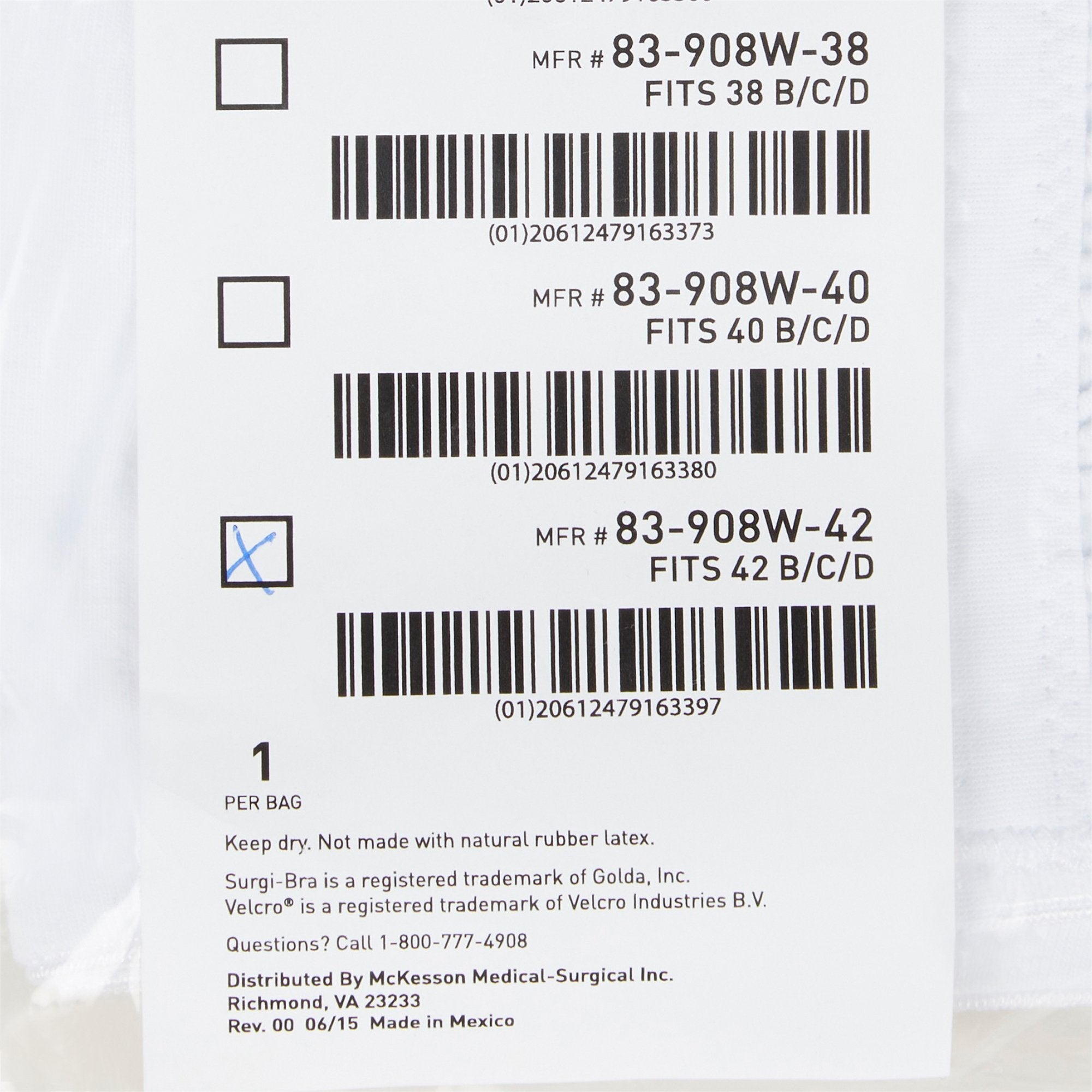 McKesson Surgi-Bra® II, 42 Inch, White (1 Unit)