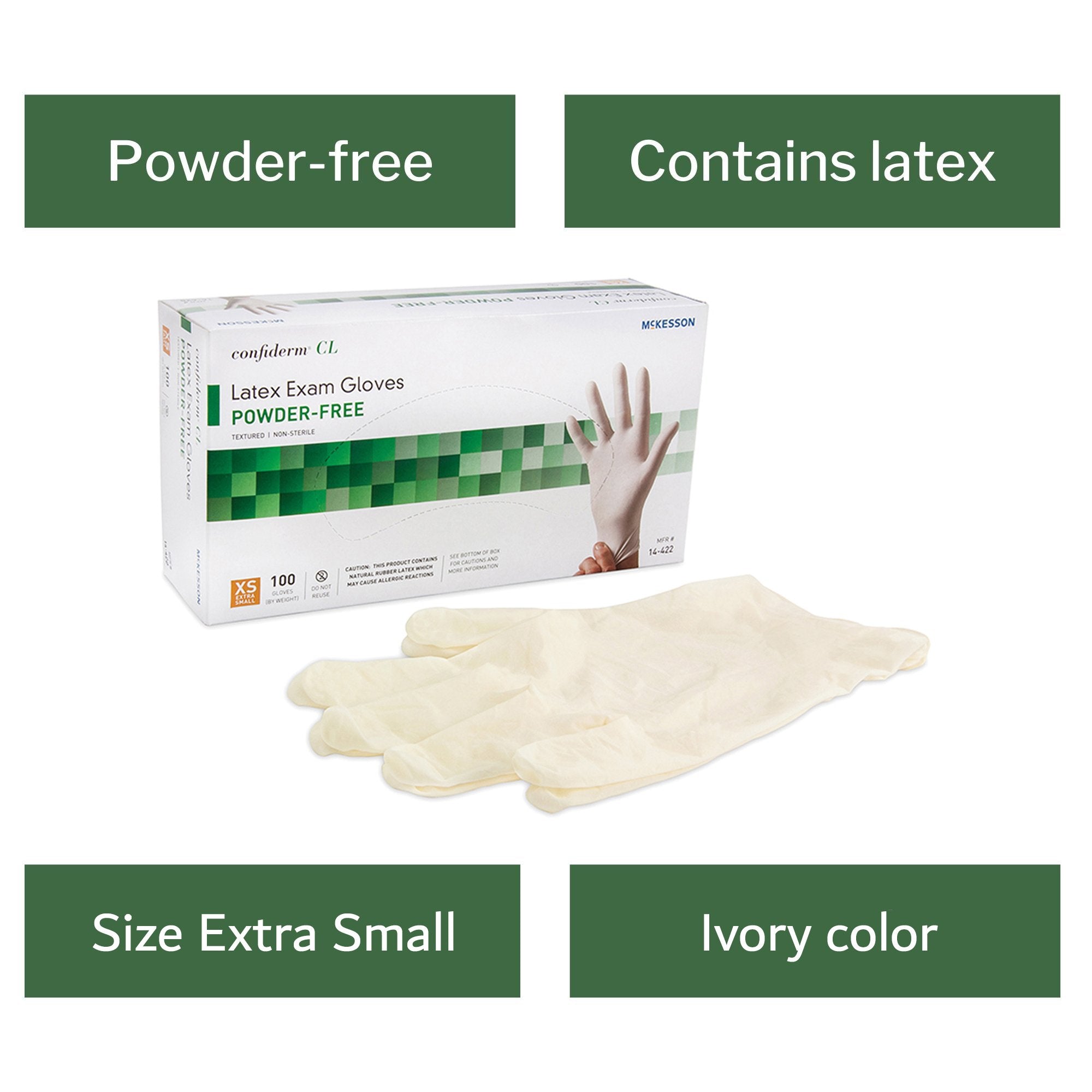 McKesson Confiderm® CL Latex Gloves, Extra-Small, Ivory (100 Units)