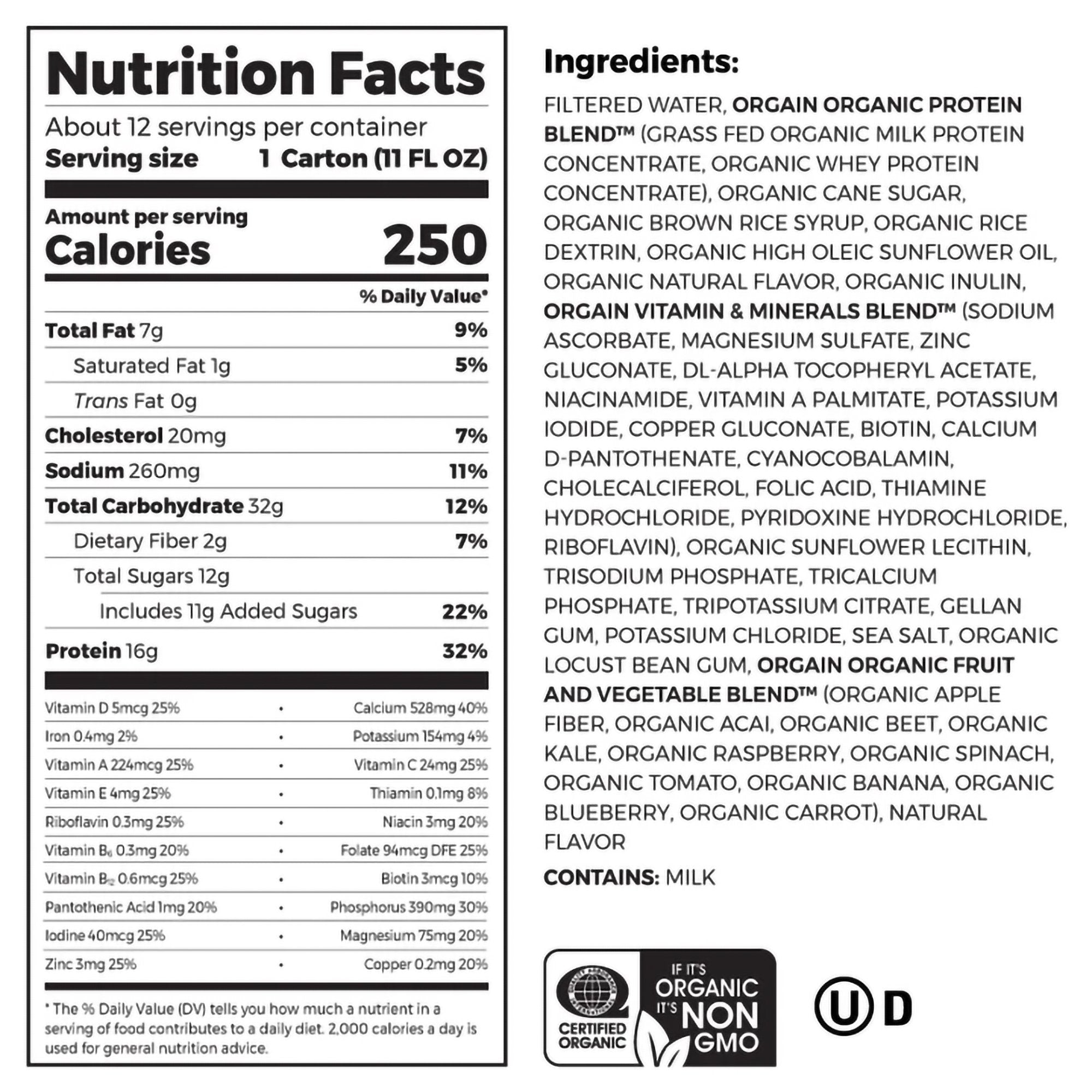Orgain® Organic Nutrition™ Vanilla Nutritional Shake, 11-ounce carton (4 Units)