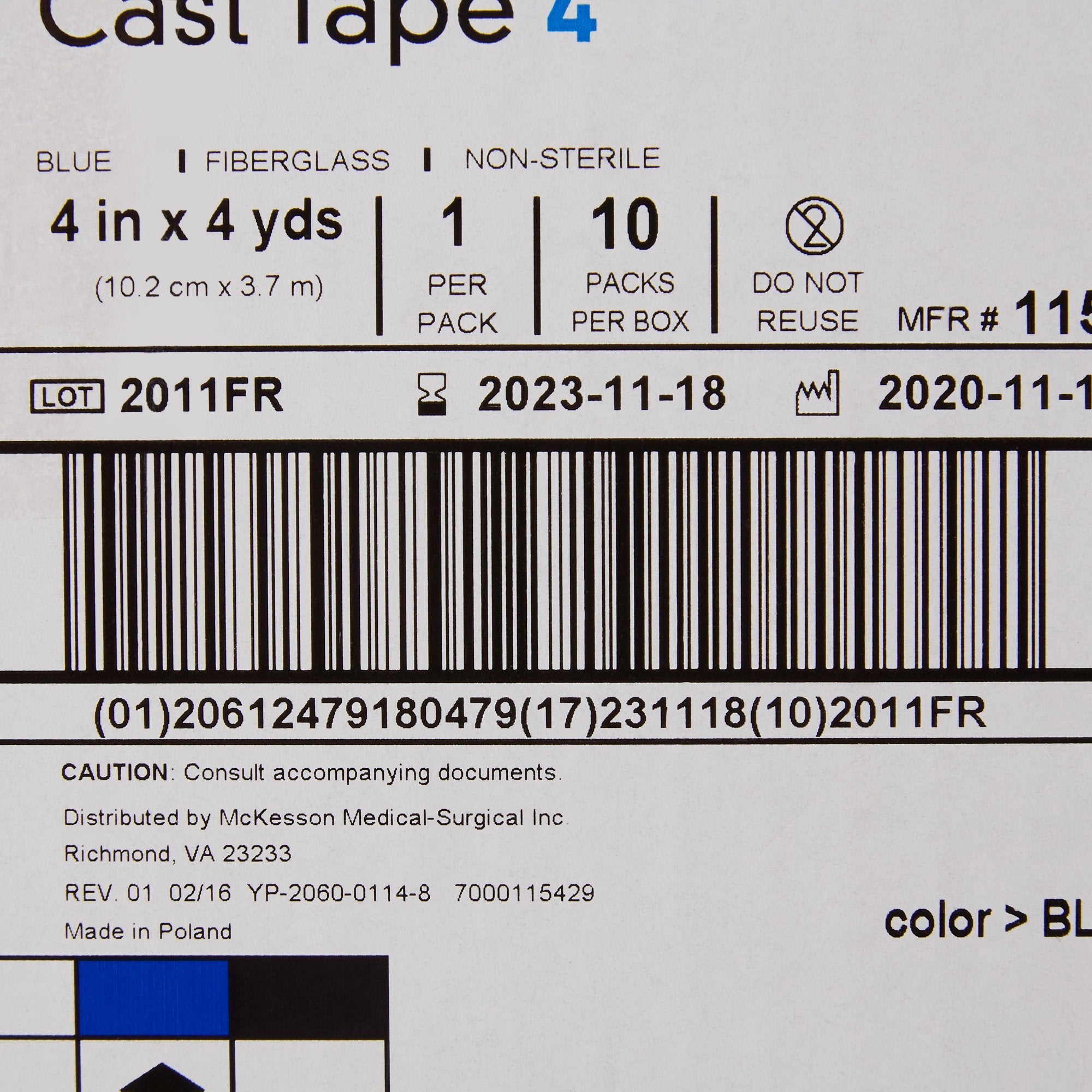 McKesson Blue Cast Tape, 4 Inch x 4 Yard (10 Units)