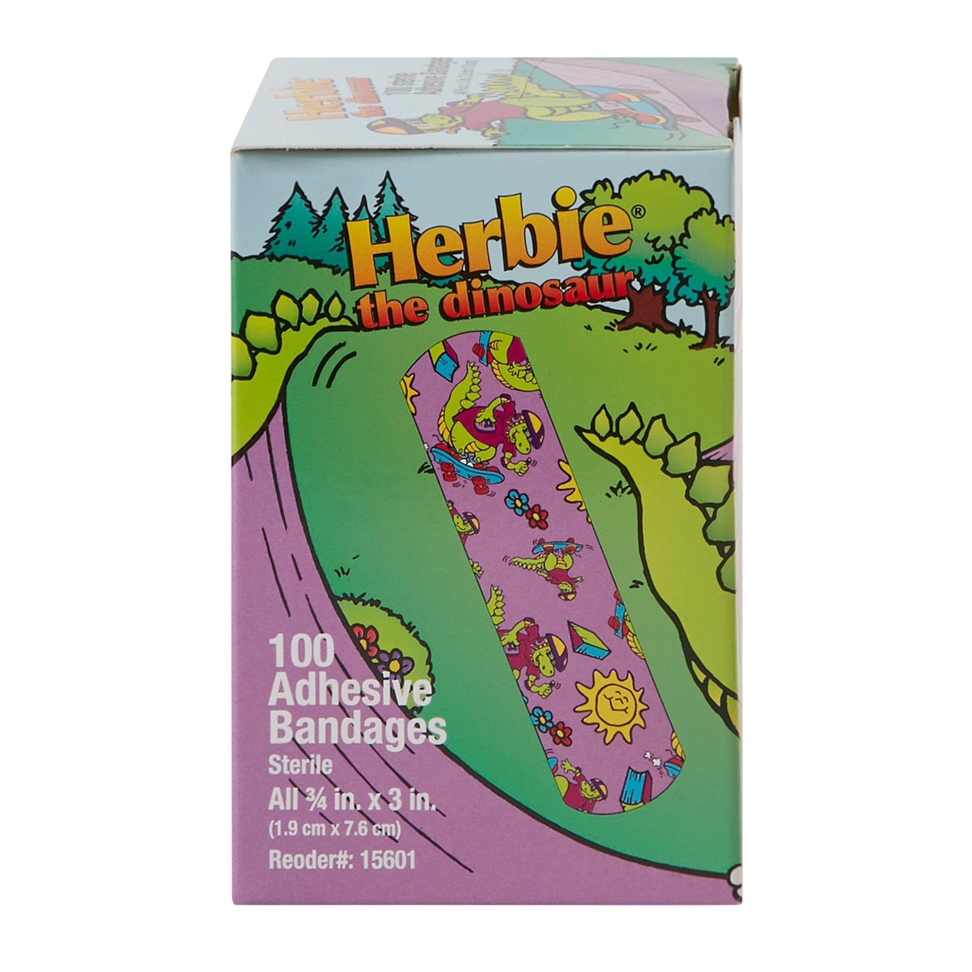 American® White Cross Stat Strip® Kid Design (Herbie the Dinosaur) Adhesive Strip, ¾ x 3 Inch (100 Units)