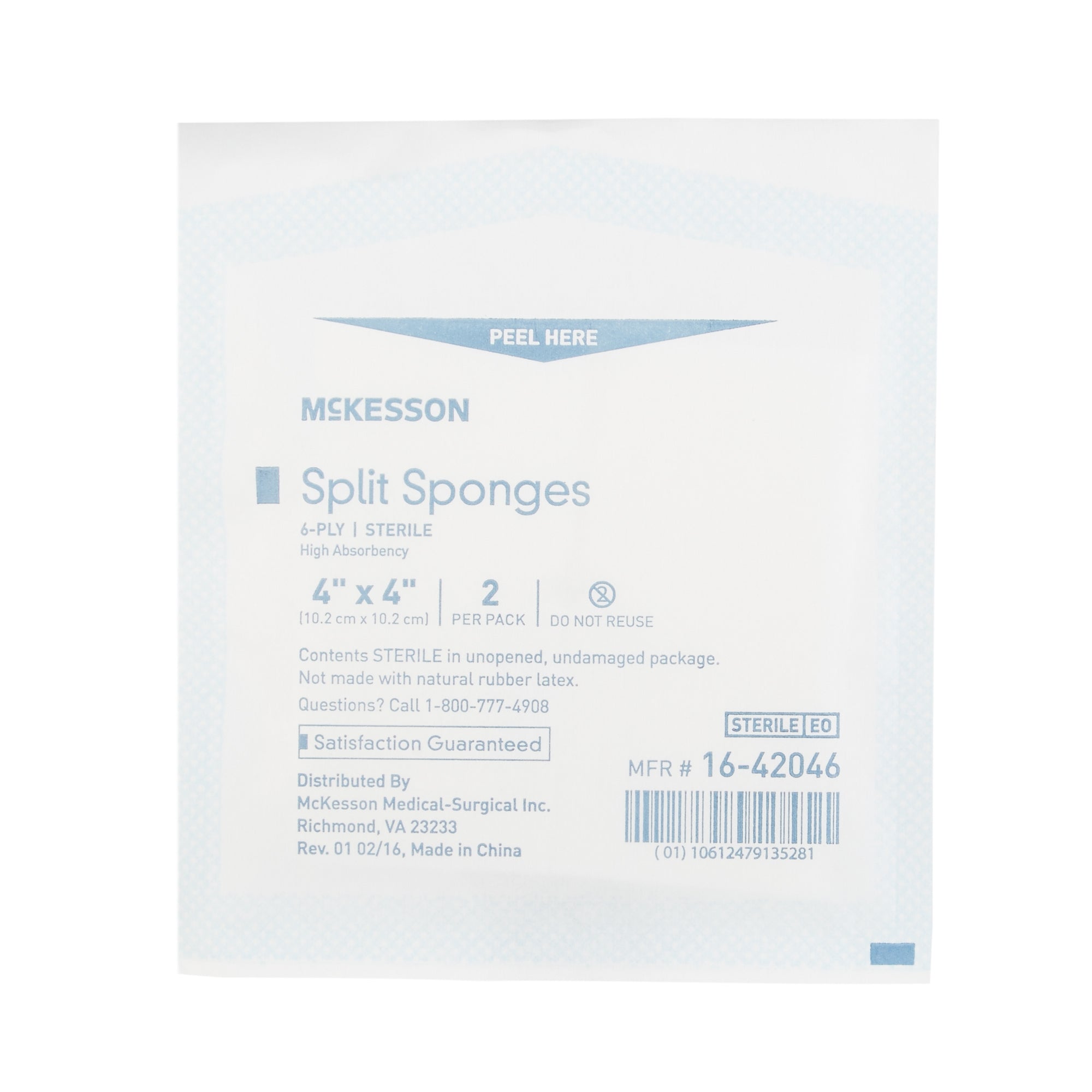 McKesson IV/Drain Split Dressing 4x4" Sterile 6-Ply Sponges, 25-Pack