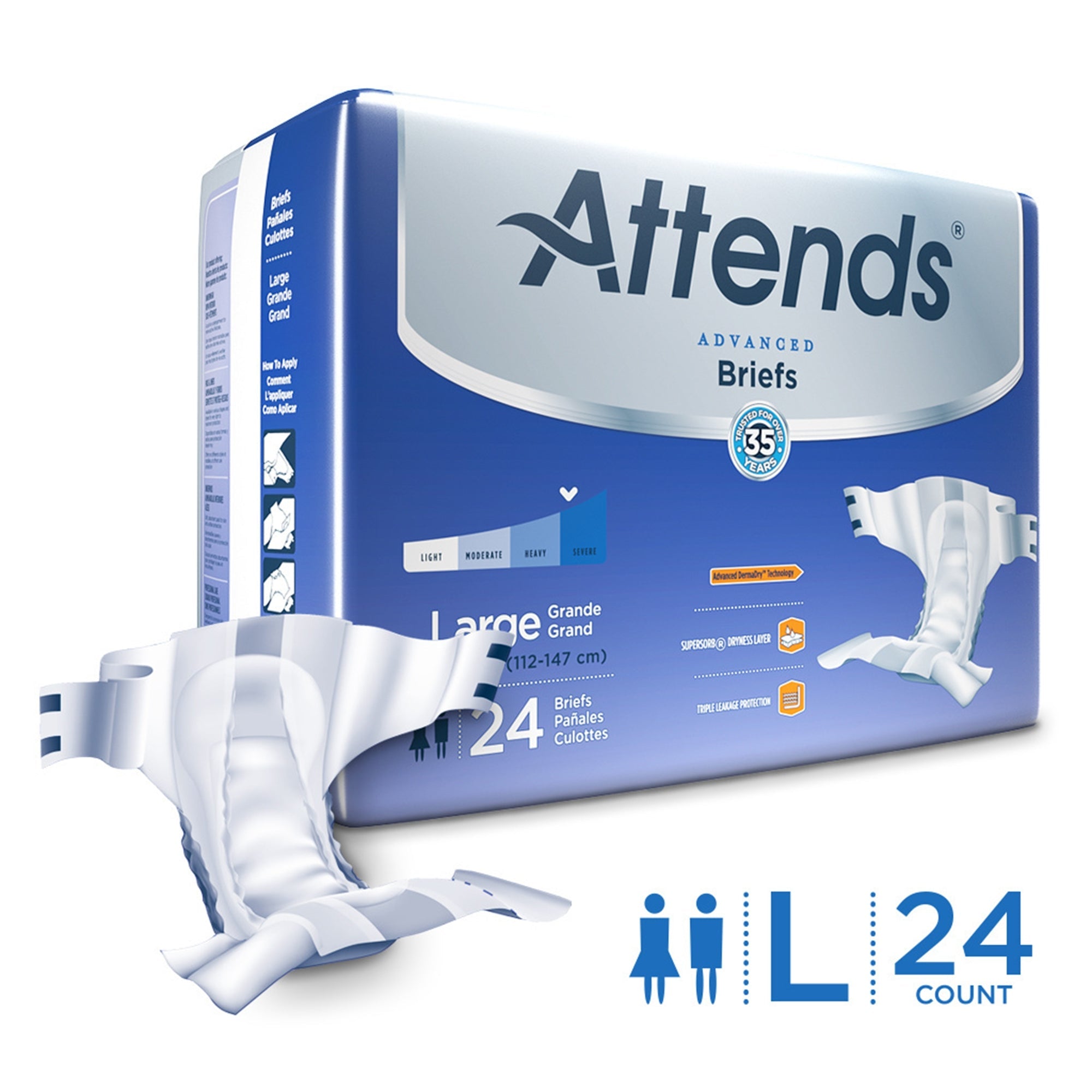 Attends® Advanced Briefs, Large - Unisex Incontinence Aid (24 Pack)