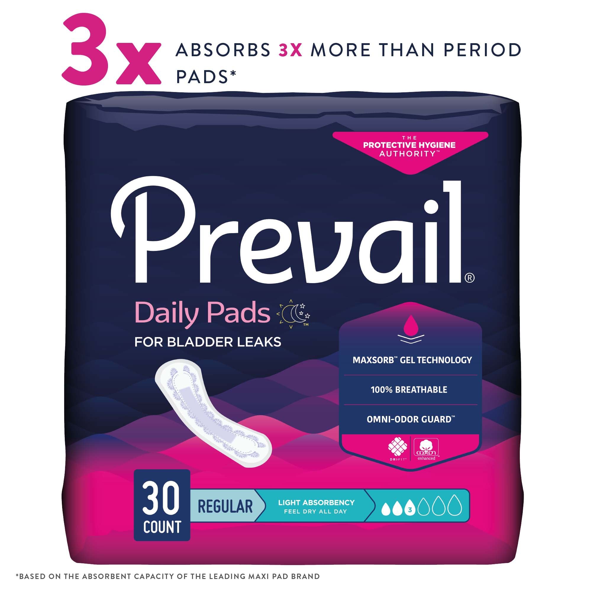 Prevail® Daily Pads Light Absorbency Bladder Control Pad, 9¼ Inch (30 Units)