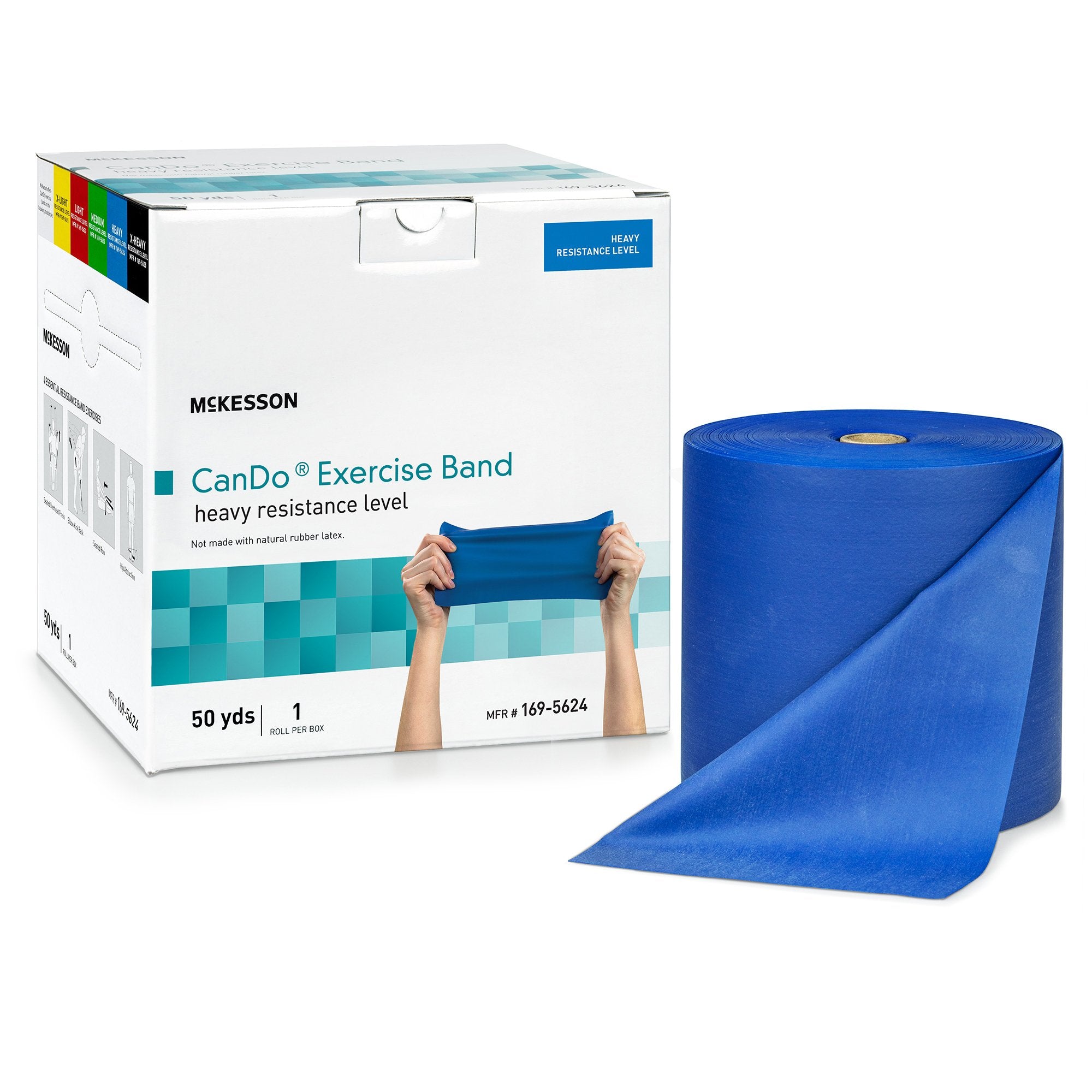 McKesson Exercise Resistance Band, Blue, 5 Inch x 50 Yard, Heavy Resistance (1 Unit)