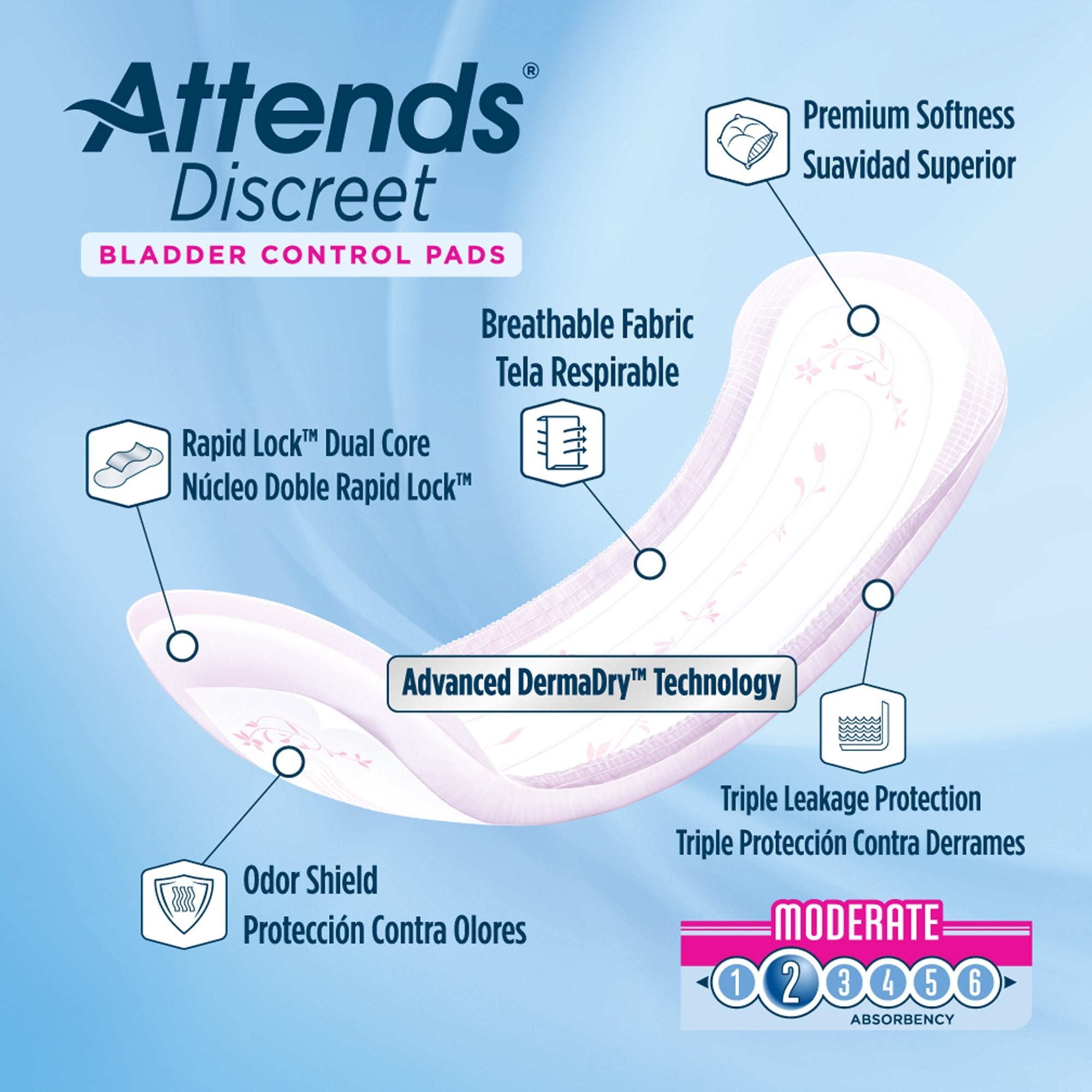 Attends® Discreet Women's Moderate Bladder Control Pad, 10½-Inch Length (20 Units)