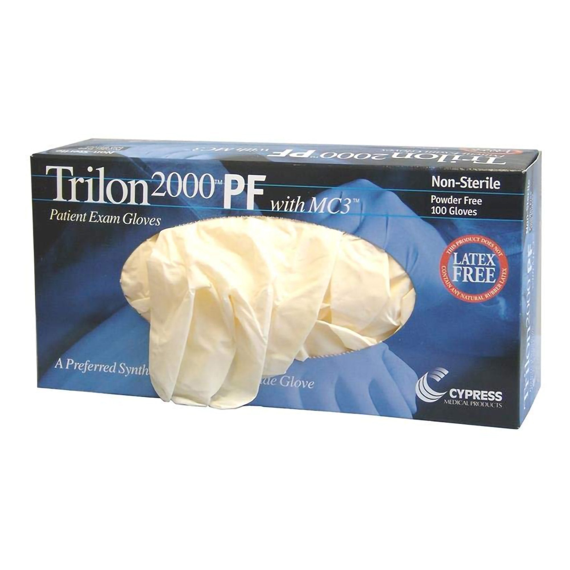 Trilon 2000® PF with MC3® Stretch Vinyl Standard Cuff Length Exam Glove, Small, Ivory (100 Units)