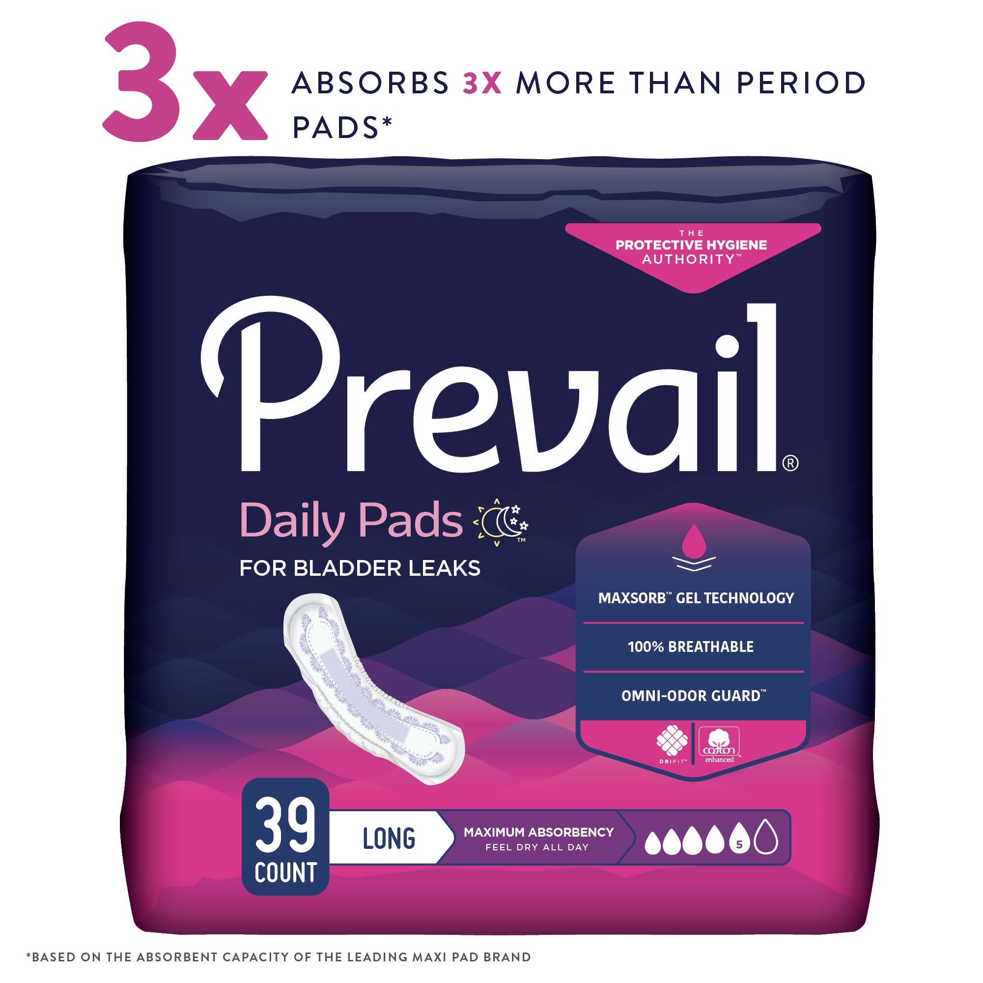Prevail® Maximum Absorbency Bladder Control Pads, 13" - 39 Pack