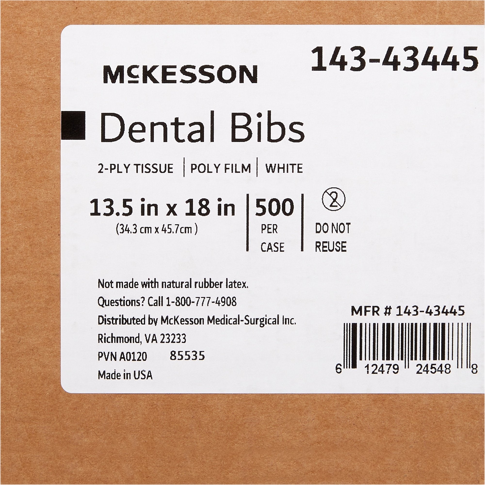 McKesson White Dental Bib, 13-1/2 x 18 Inch (500 Units)